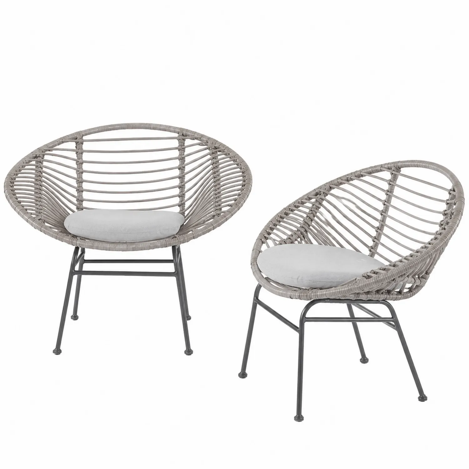 2er Set Rattanoptik Loungesessel Metallgestell Grau