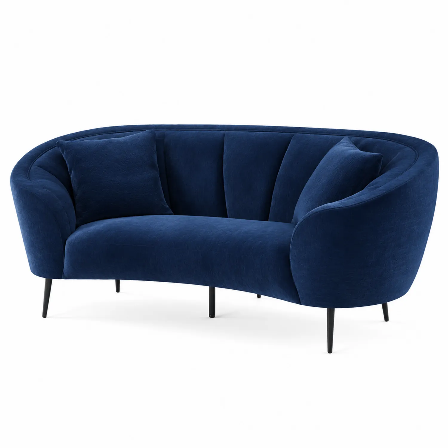 Gebogenes Blaues Samtsofa mit Metallbeinen
