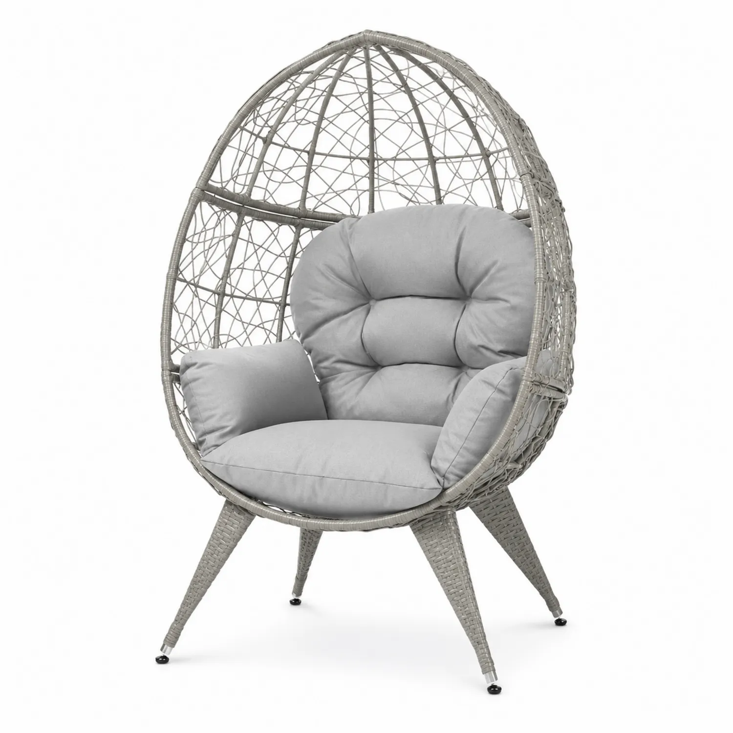 Rattan Loungesessel Ei-Form mit Polyesterkissen Grau