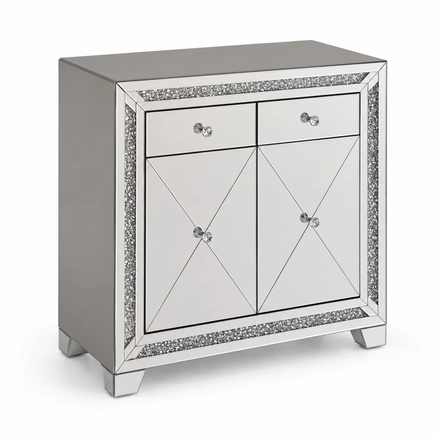 Verspiegelter Schrank mit Kristallakzenten aus Glas und MDF, Silber