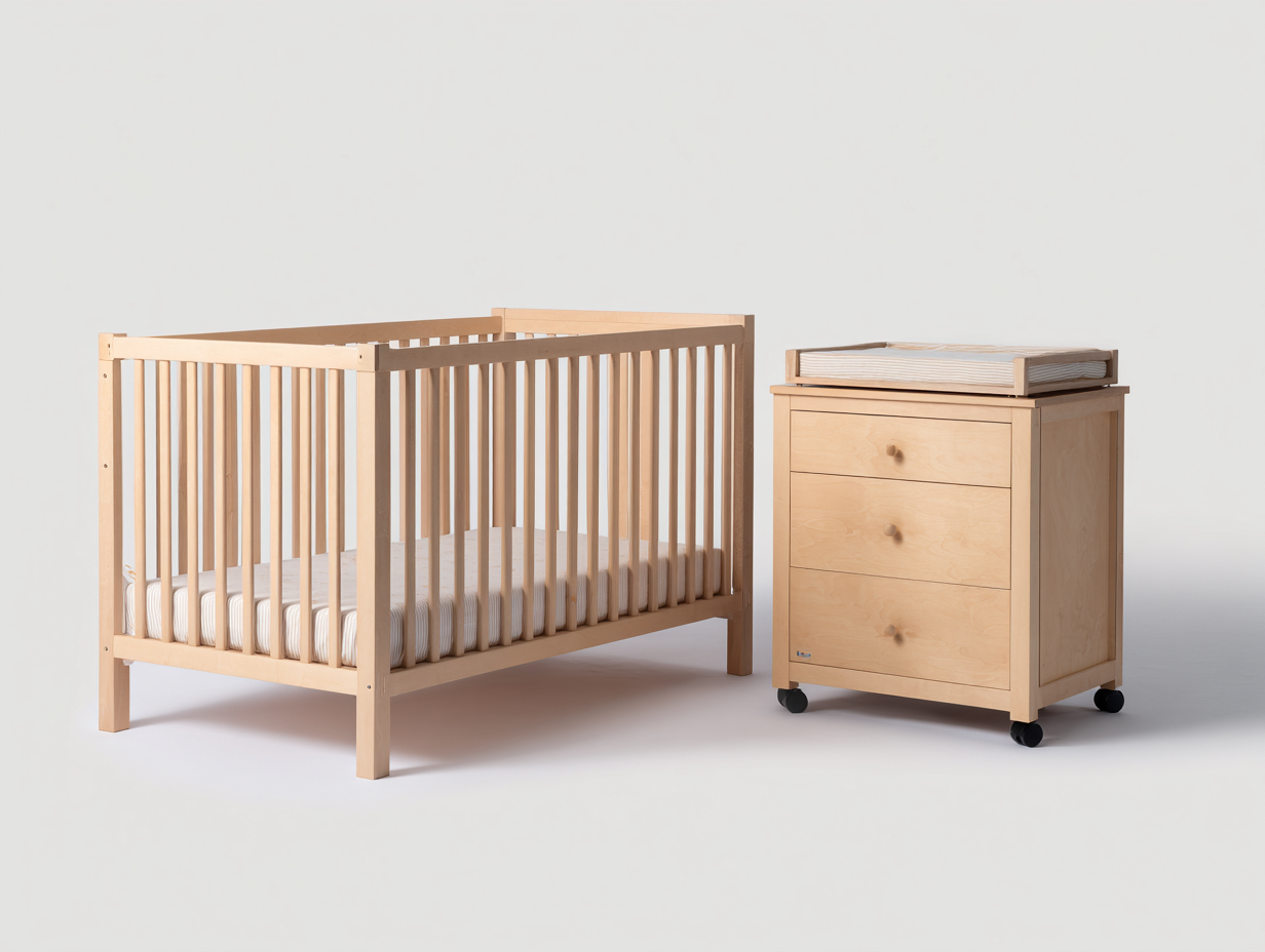 Cuna infantil de madera - 120×60×90 cm - madera natural - con mueble de almacenamiento y cambiador-Havenmymart
