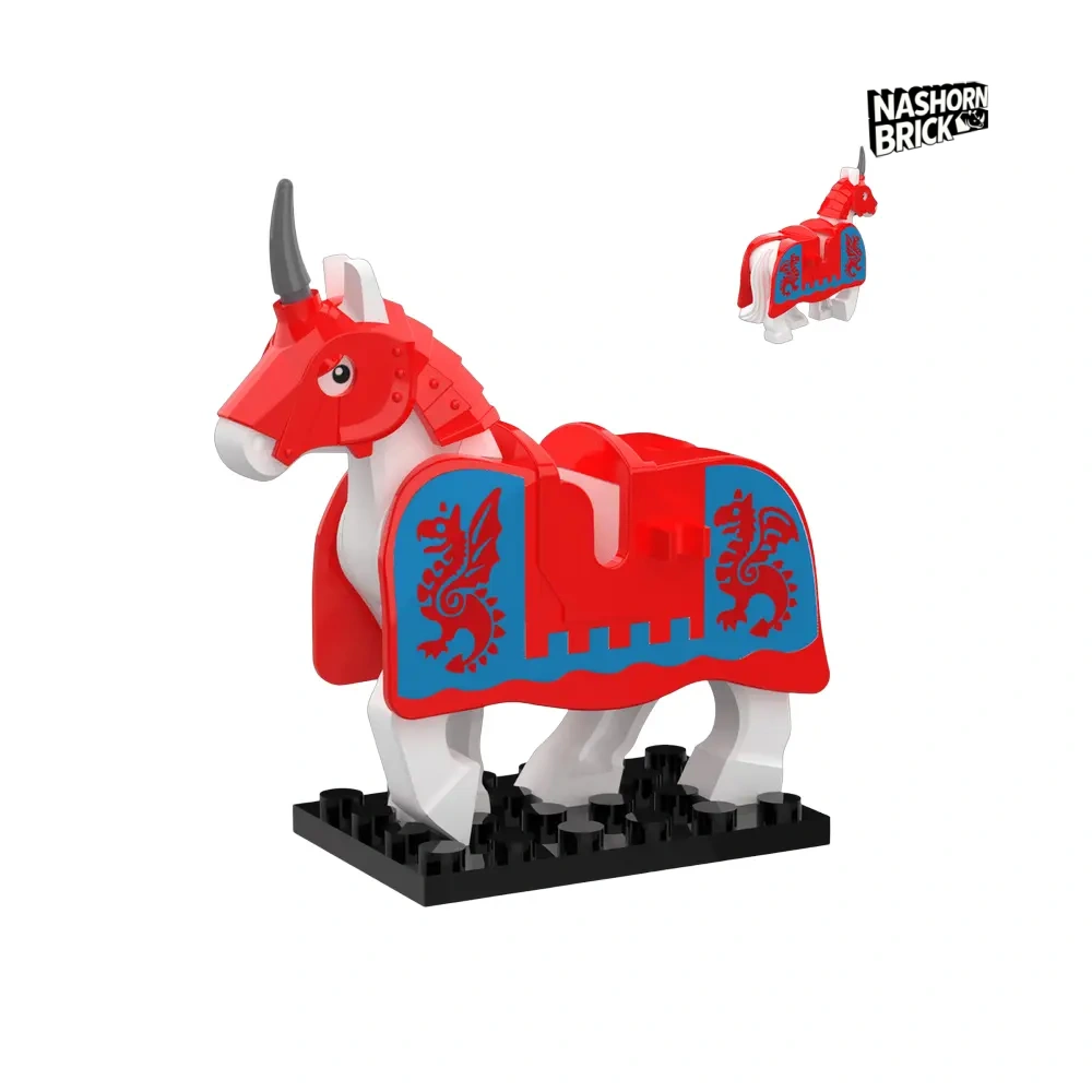 Medieval Red Dragon Warrior War Horse Minifigur - Mount