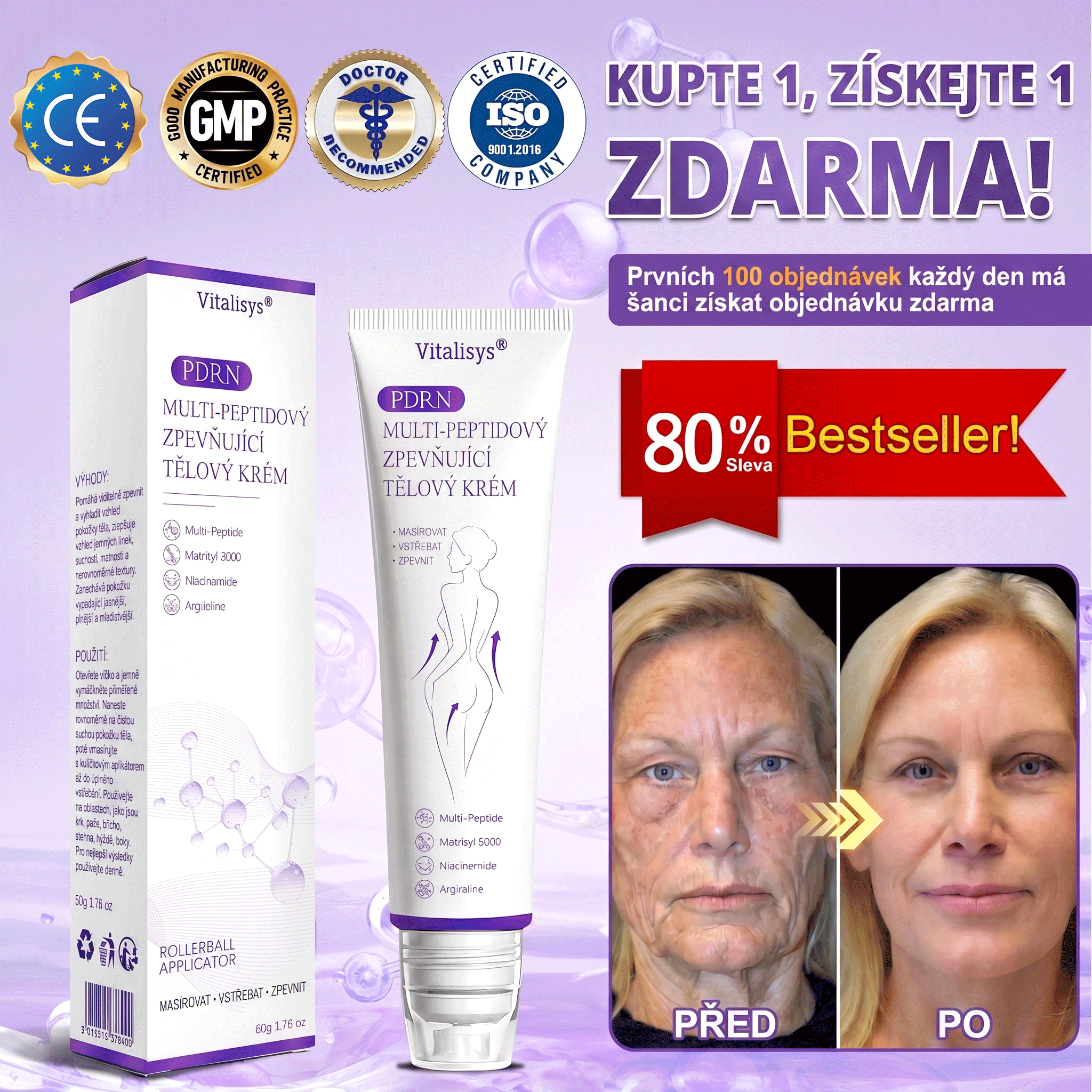 Oficiální obchod ✅ Vitalisys® PDRN vícepeptidový masážní tělový krém v kuličce ✨ – proti stárnutí, hydratační, zpevňující a liftingový efekt, podporuje regeneraci pleti, sjednocuje tón, redukuje nedokonalosti a zklidňuje citlivou pokožku 💎