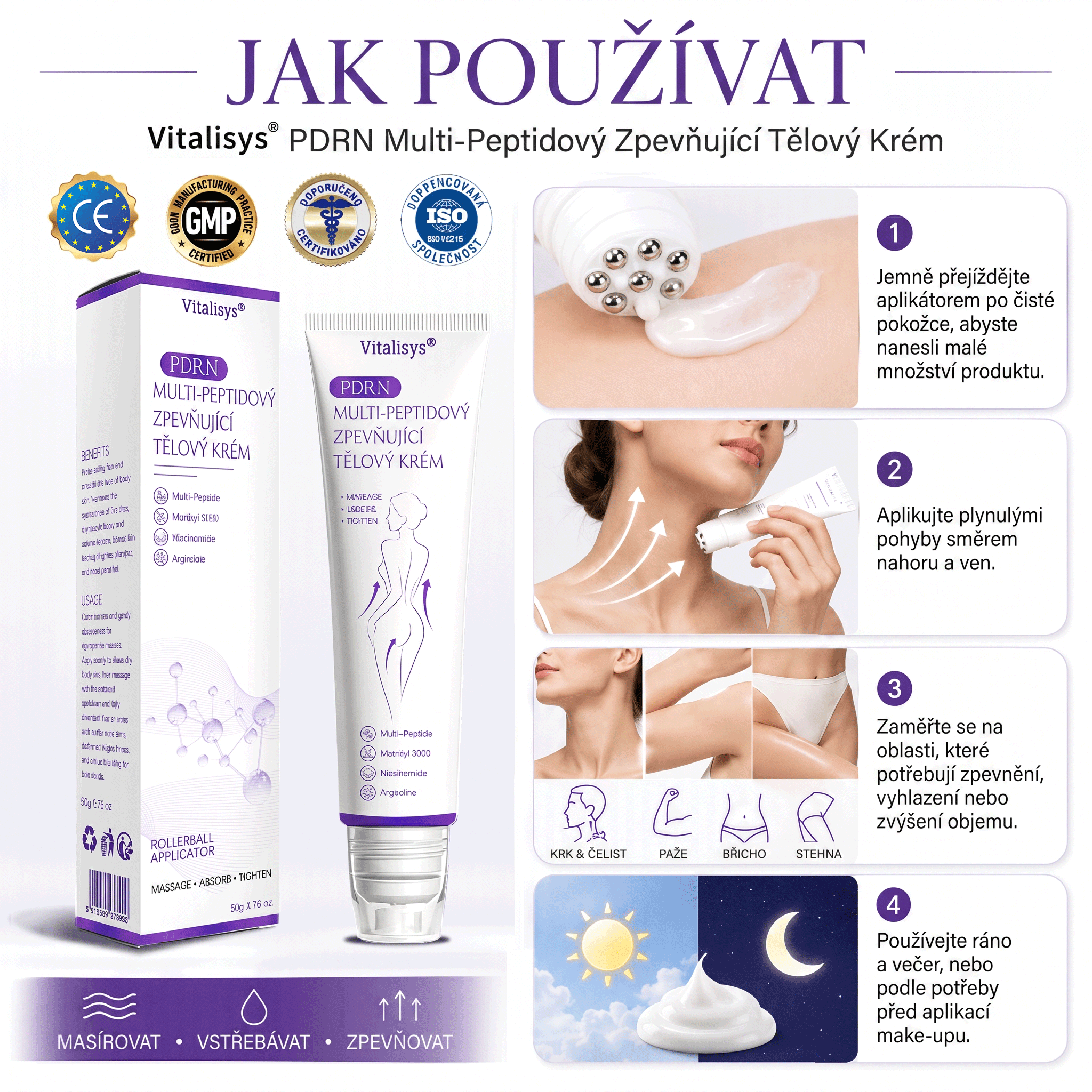 Oficiální obchod ✅ Vitalisys® PDRN vícepeptidový masážní tělový krém v kuličce ✨ – proti stárnutí, hydratační, zpevňující a liftingový efekt, podporuje regeneraci pleti, sjednocuje tón, redukuje nedokonalosti a zklidňuje citlivou pokožku 💎