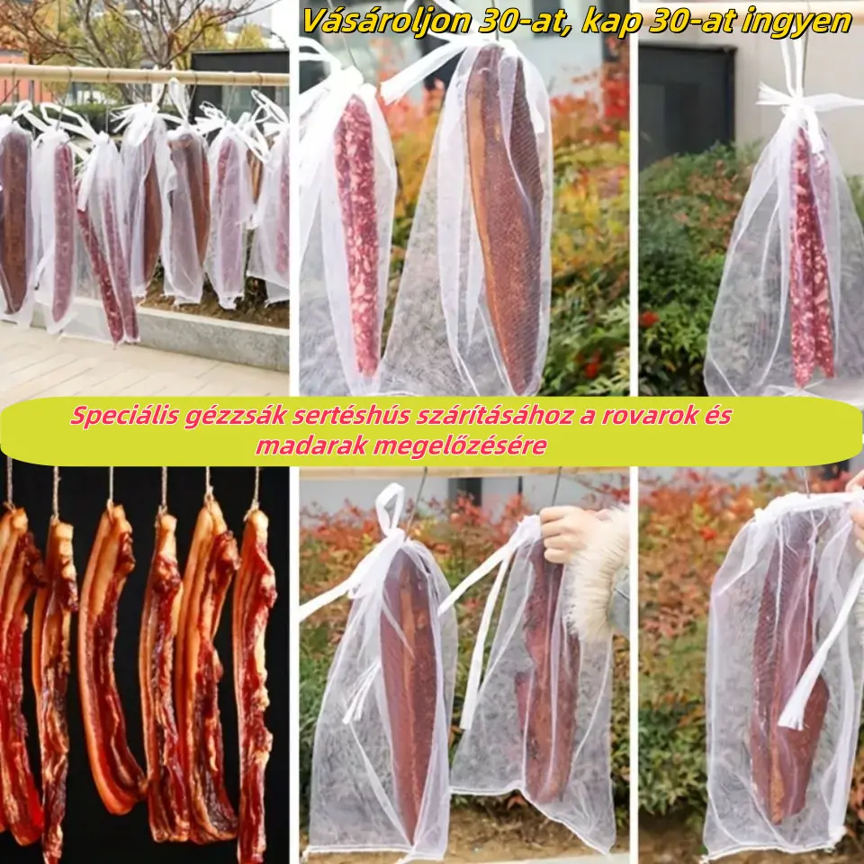 50%OFF🐷🐮🍖【50/100/200 db】 Speciális gézzsák sertéshús szárításához a rovarok és madarak megelőzésére