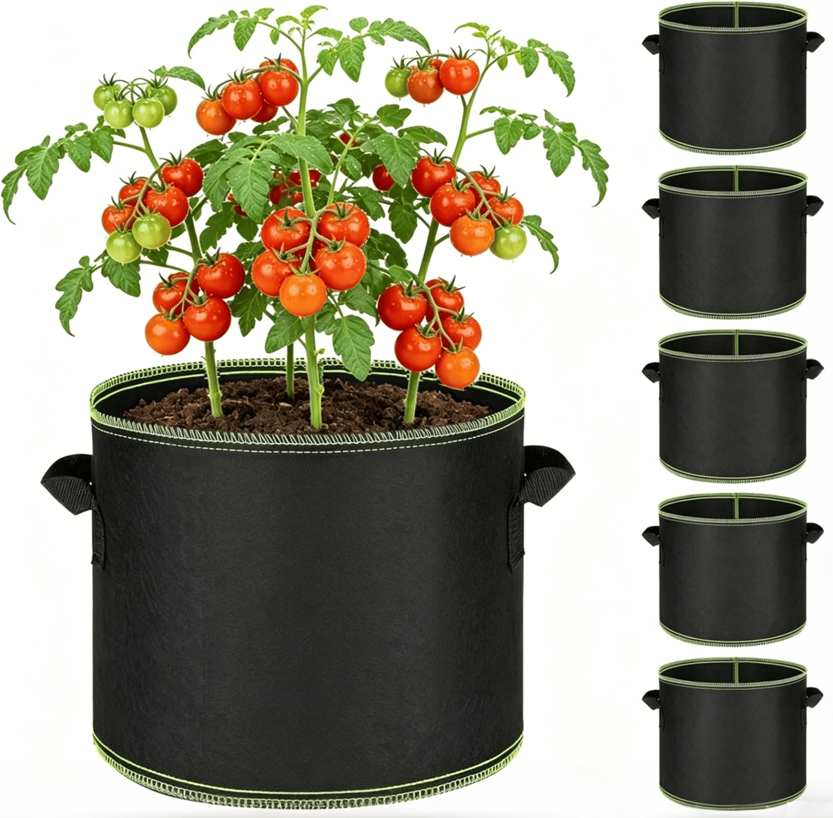 🌱 5 db-os, 5 gallonos termesztőzsák - Masszív, levegőztető szövetcserepek fogantyúkkal zöldségekhez, virágokhoz és gyümölcsökhöz 🪴