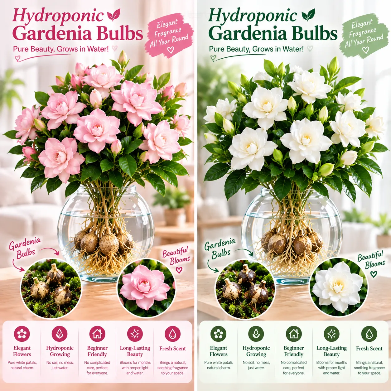 ✨Hidroponikus gardénia-hagymák🌸Nevelj lenyűgöző gardéniákat vízben – föld nélkül, tisztán!