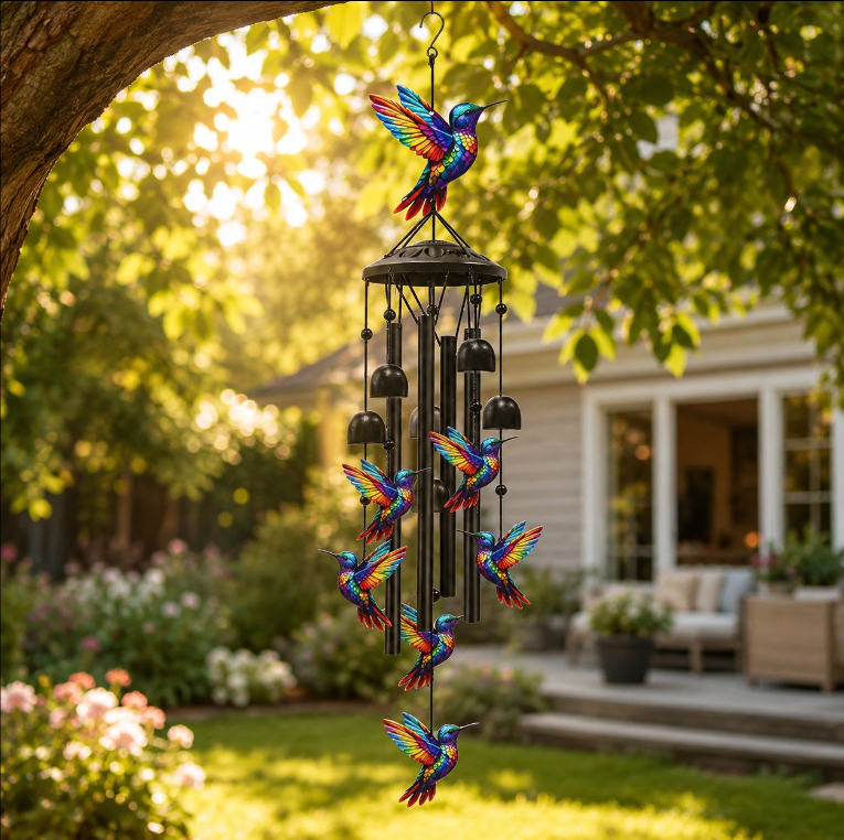 🔥Last Day 60% OFF🔥-🐦Vintage Colorful Hummingbird Wind Chime with Metal Tubes and Bells