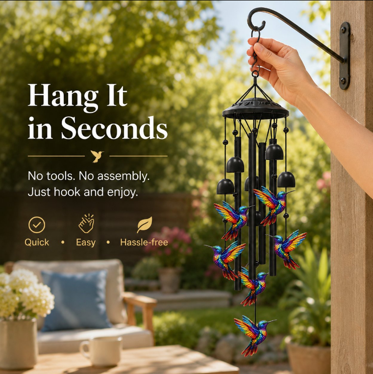 🔥Last Day 60% OFF🔥-🐦Vintage Colorful Hummingbird Wind Chime with Metal Tubes and Bells