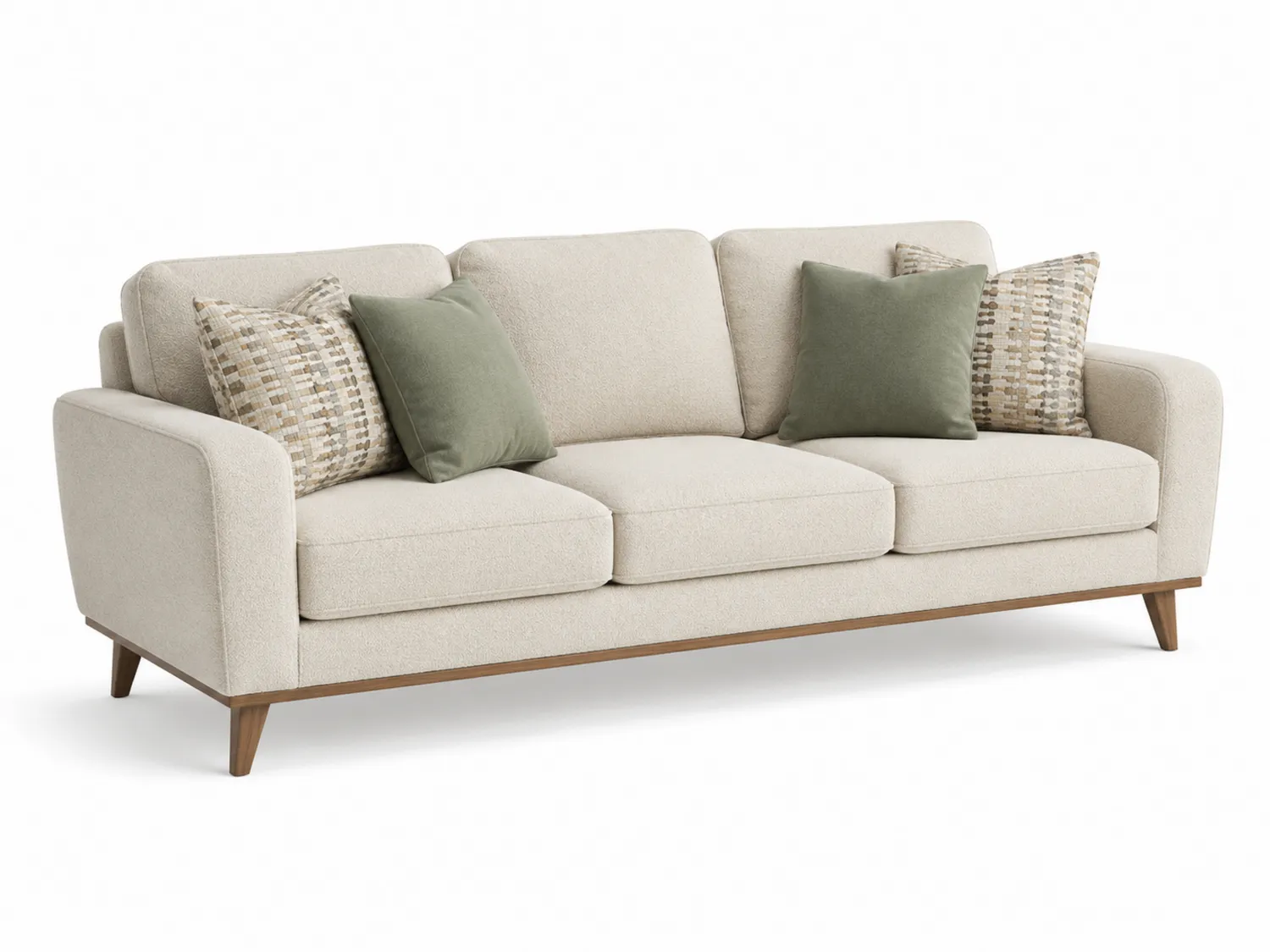 3-Sitzer Sofa Chenille Beige mit Holzbasis-Belleatelierco