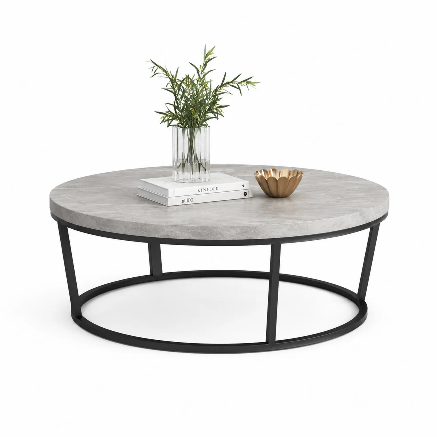 Runder Couchtisch aus MDF und Metallrahmen-Belleatelierco