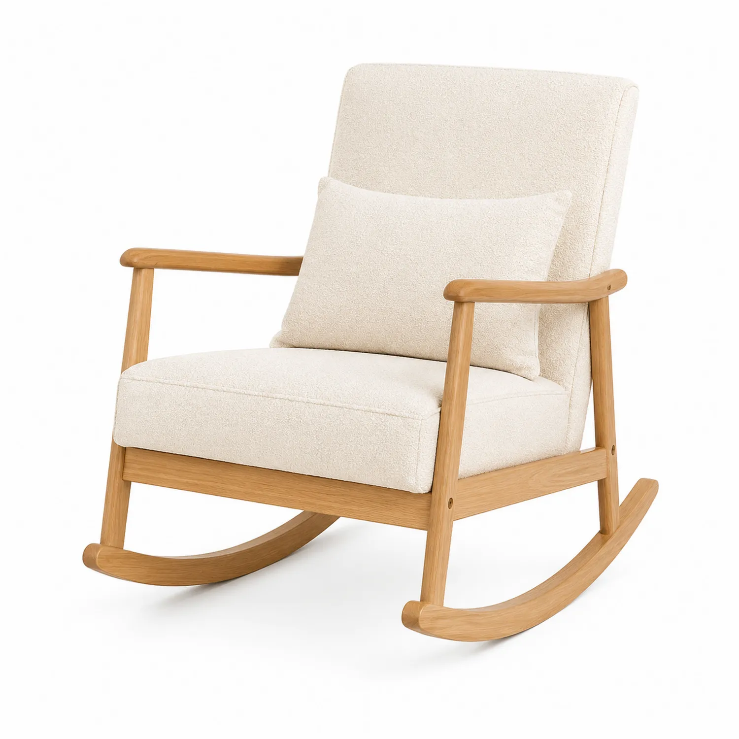 Schaukelstuhl Holz und Bouclé Cremeweiß-Belleatelierco