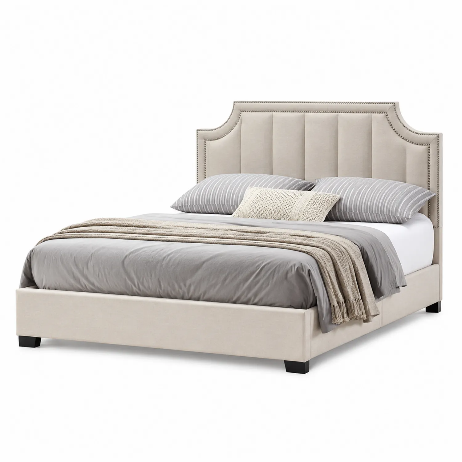 Polsterbett aus Leinen Beige 200x180 cm-Belleatelierco