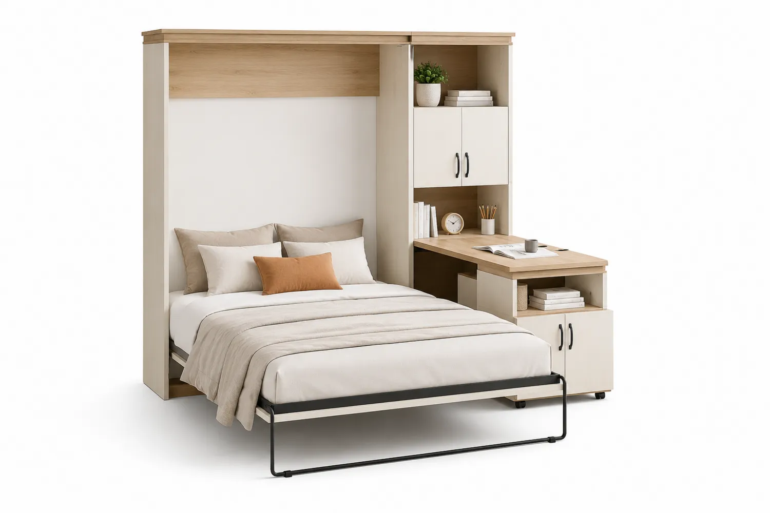 Kombiniertes Holzklappbett mit Schreibtisch und Stauraum 200x140 cm-Belleatelierco