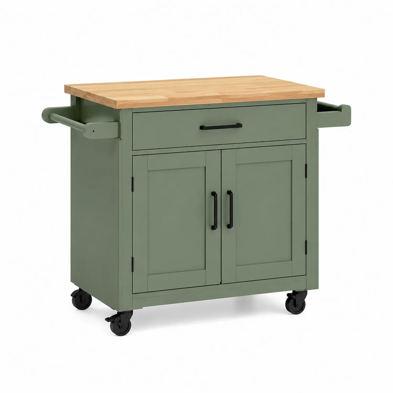 Küchenwagen mit Holzoberfläche Grün Holz/MDF 90x45x90 cm-Belleatelierco