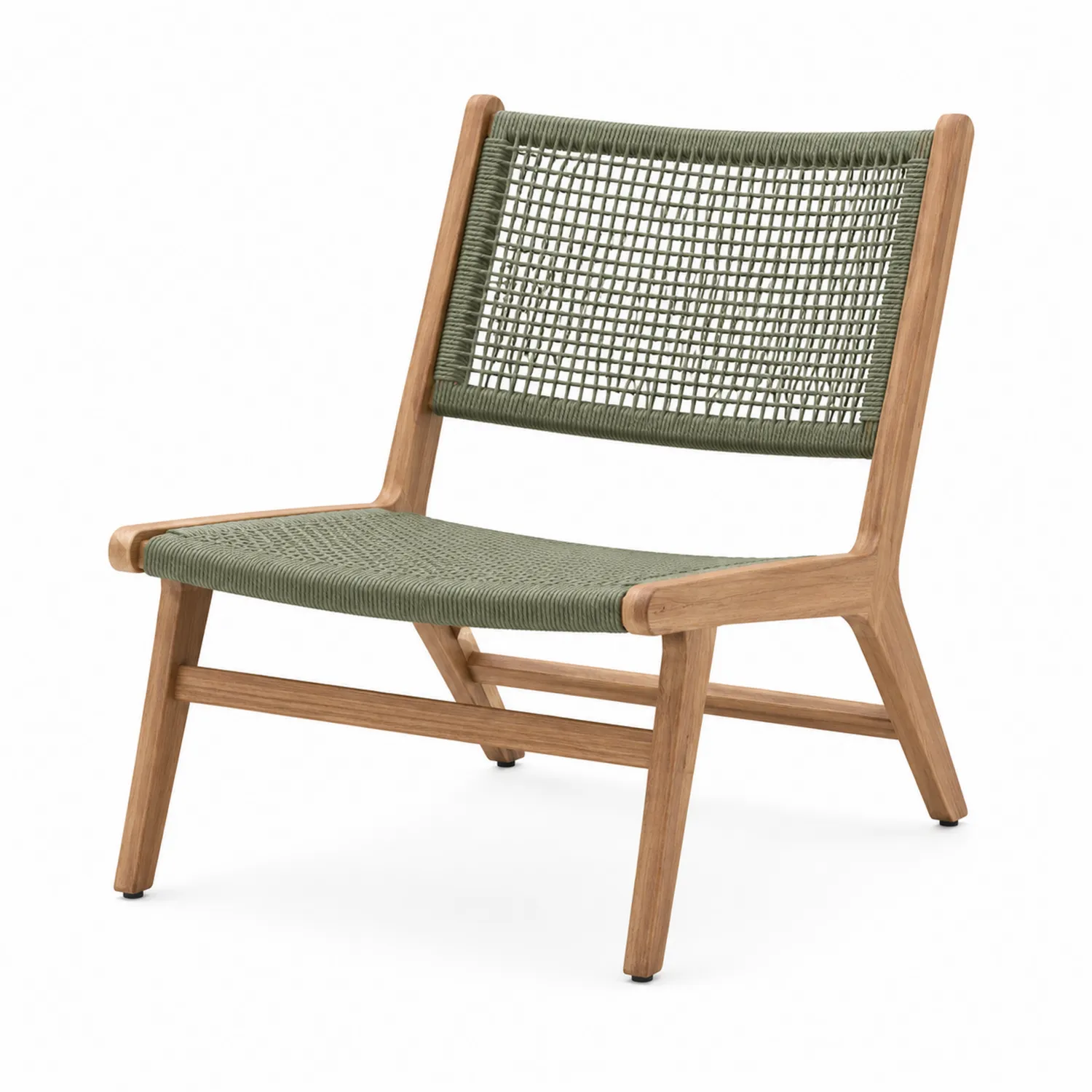Outdoor Sessel Teakholz Grün Polyesterseil 70x75x75 cm-Belleatelierco