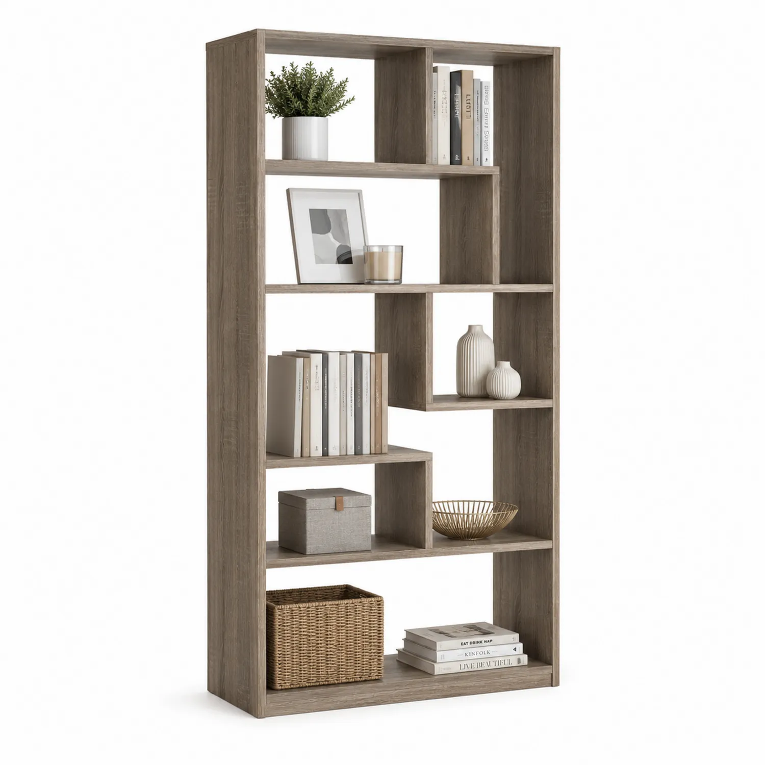 Bücherregal Holz Eiche 5 Regalböden 180x90x30 cm-Belleatelierco