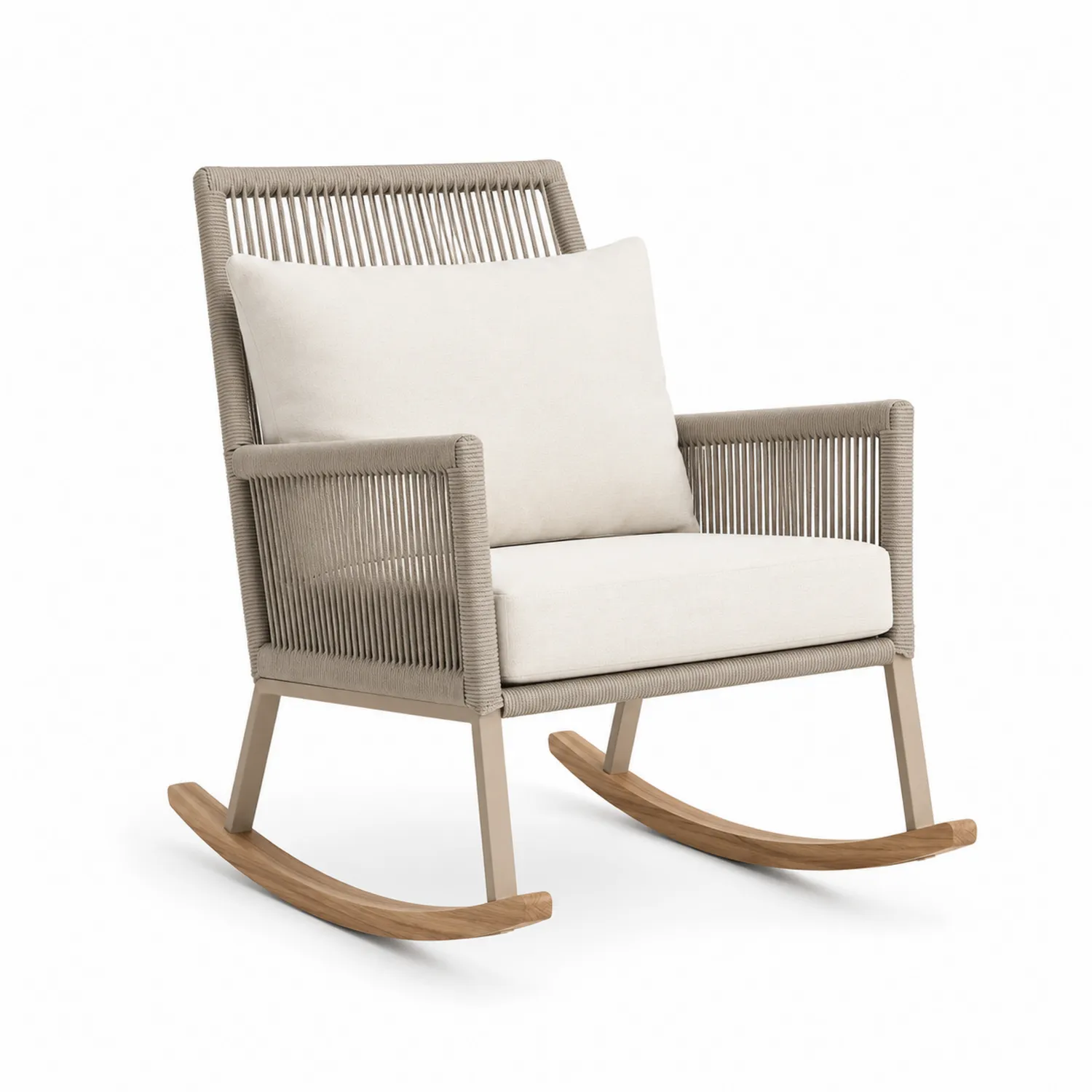 Schaukelstuhl aus Aluminium, Polyester und Teakholz, Beige-Belleatelierco