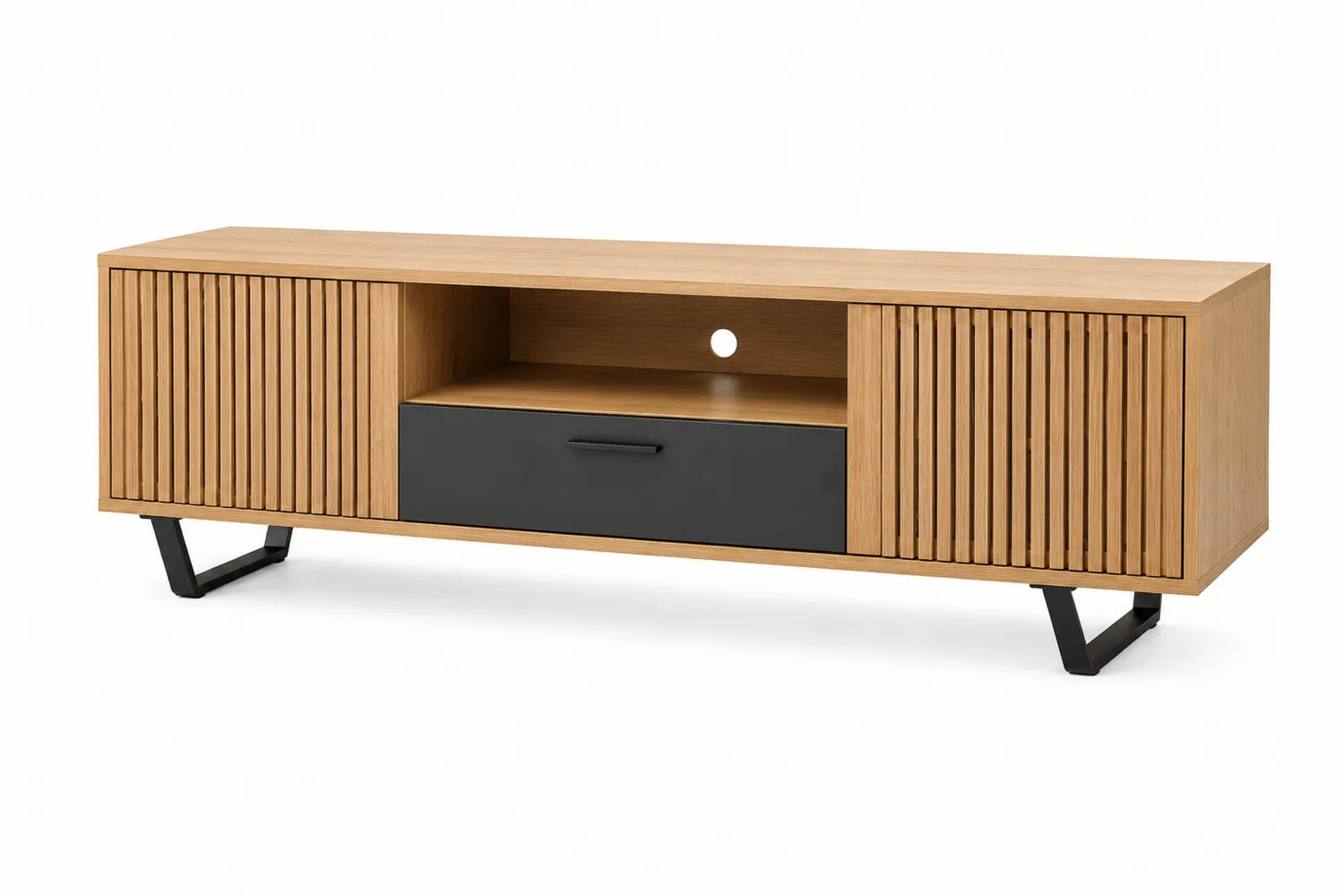 Eiche TV-Lowboard mit Schublade und Türen 180x40x50 cm-Belleatelierco