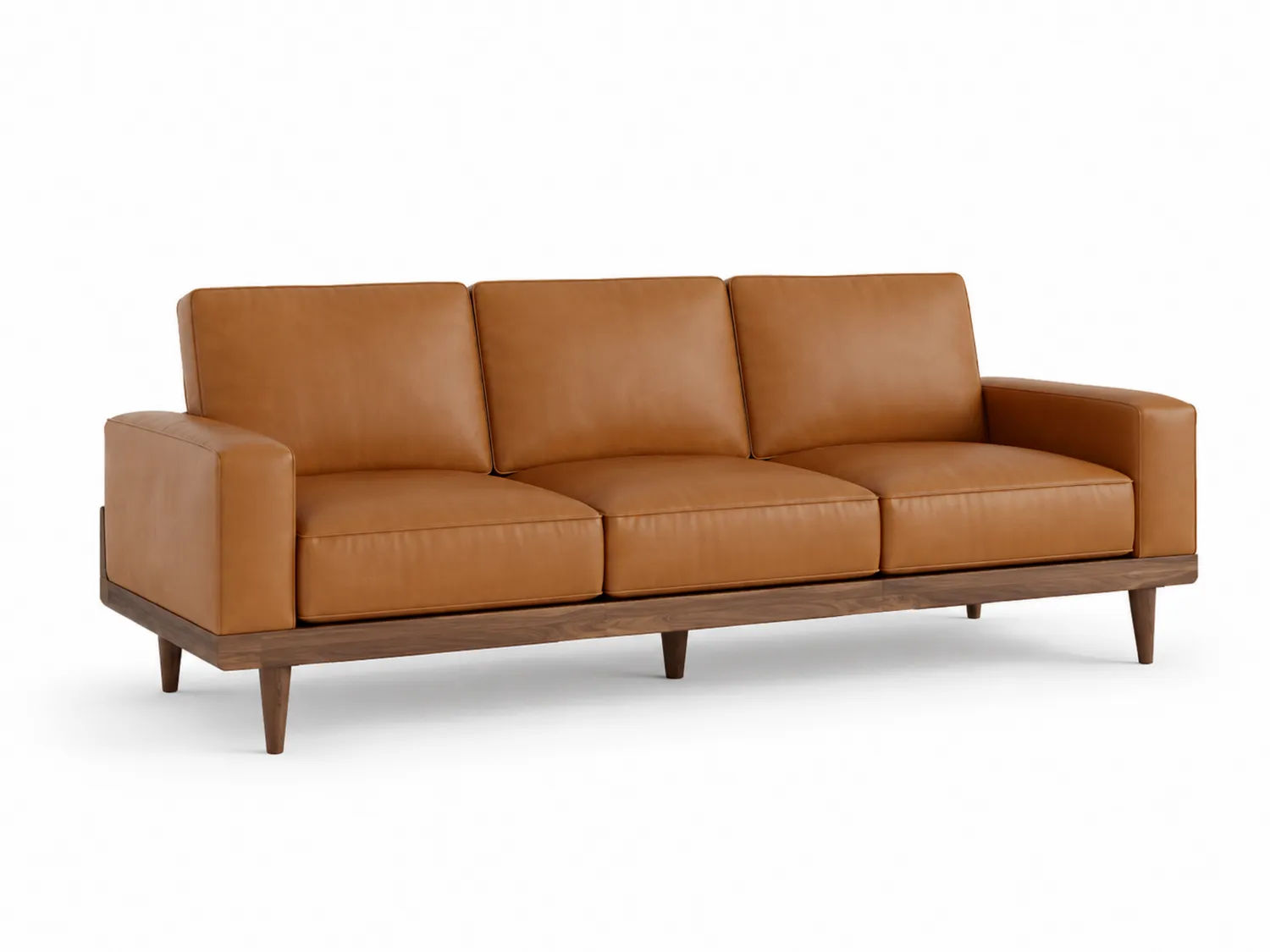 Ledersofa 3-Sitzer Braun Massivholz-Belleatelierco