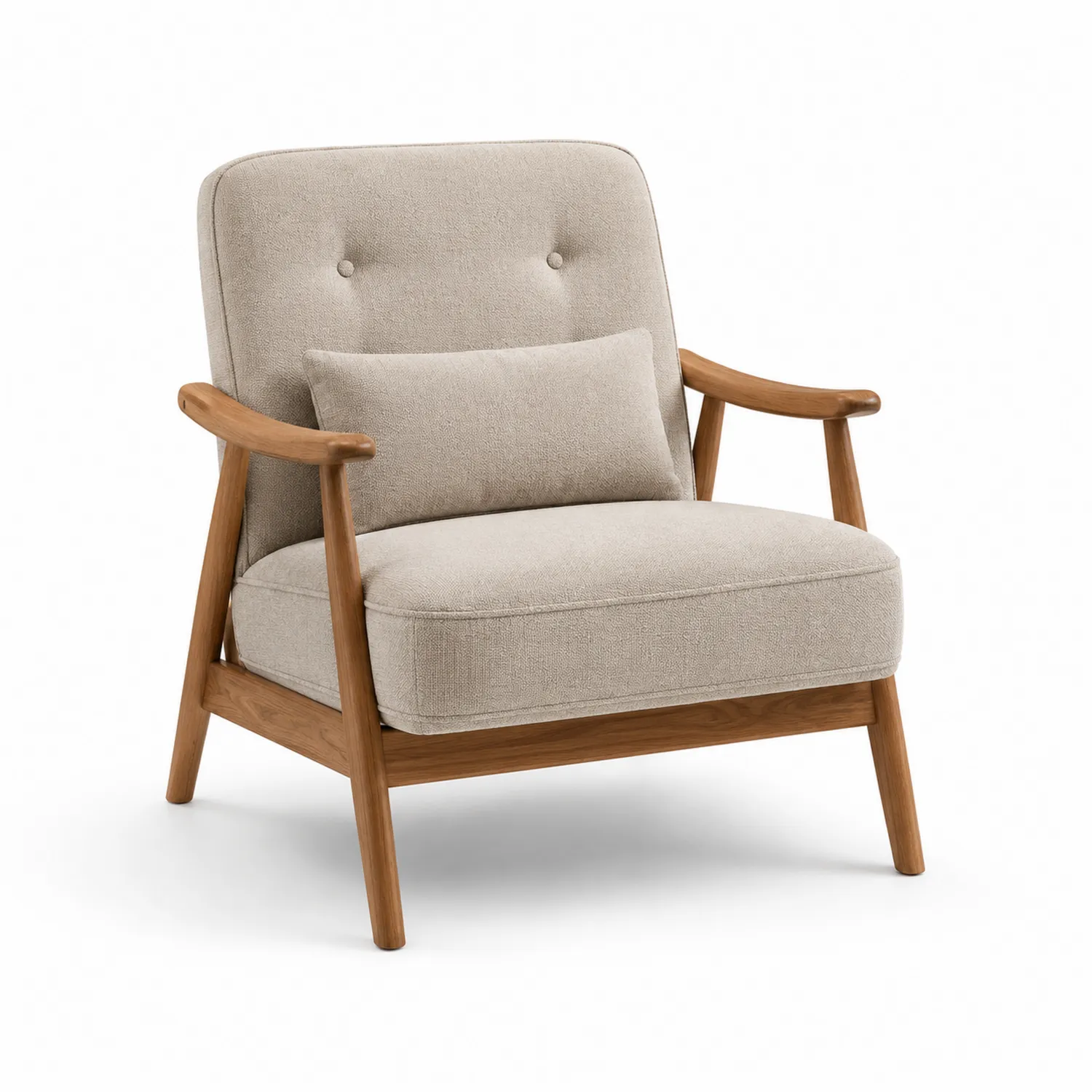 Sessel Beige Leinen mit Eichenholzrahmen-Belleatelierco