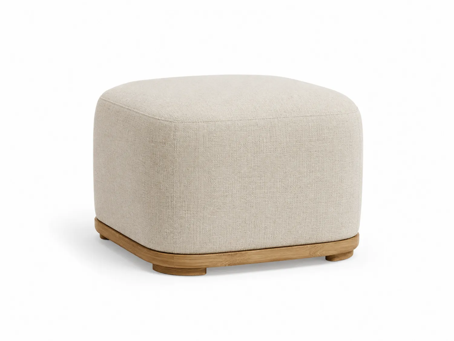 Beiger Leinenhocker mit Eichenholz-Belleatelierco