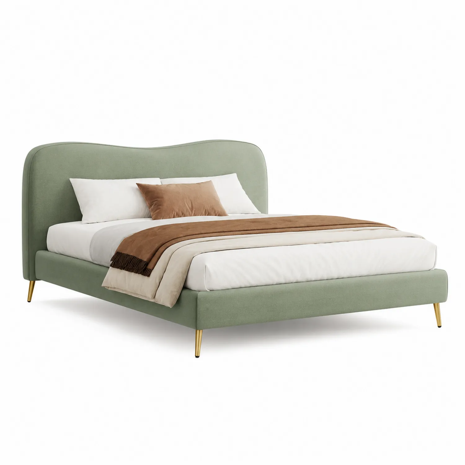 Bett mit Textil in Grün und Metallbeinen in Gold 200x160 cm-Belleatelierco
