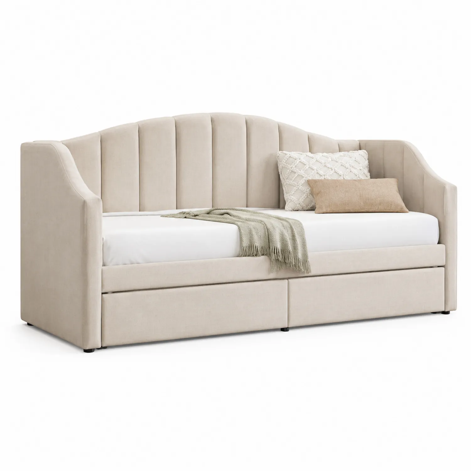 Tagesbett Beige Stoff mit Bettkasten 200x90 cm-Belleatelierco