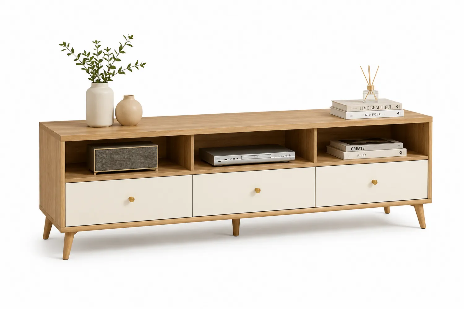 TV-Schrank Eichenholz MDF Weiß-Belleatelierco