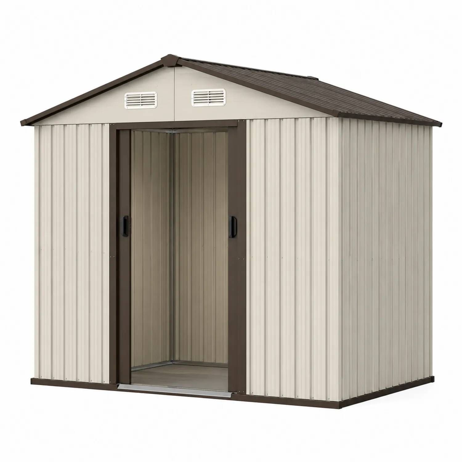 Metallschuppen mit Schiebetür und Lüftungsschlitzen Beige/Braun 213x130x173 cm-Belleatelierco