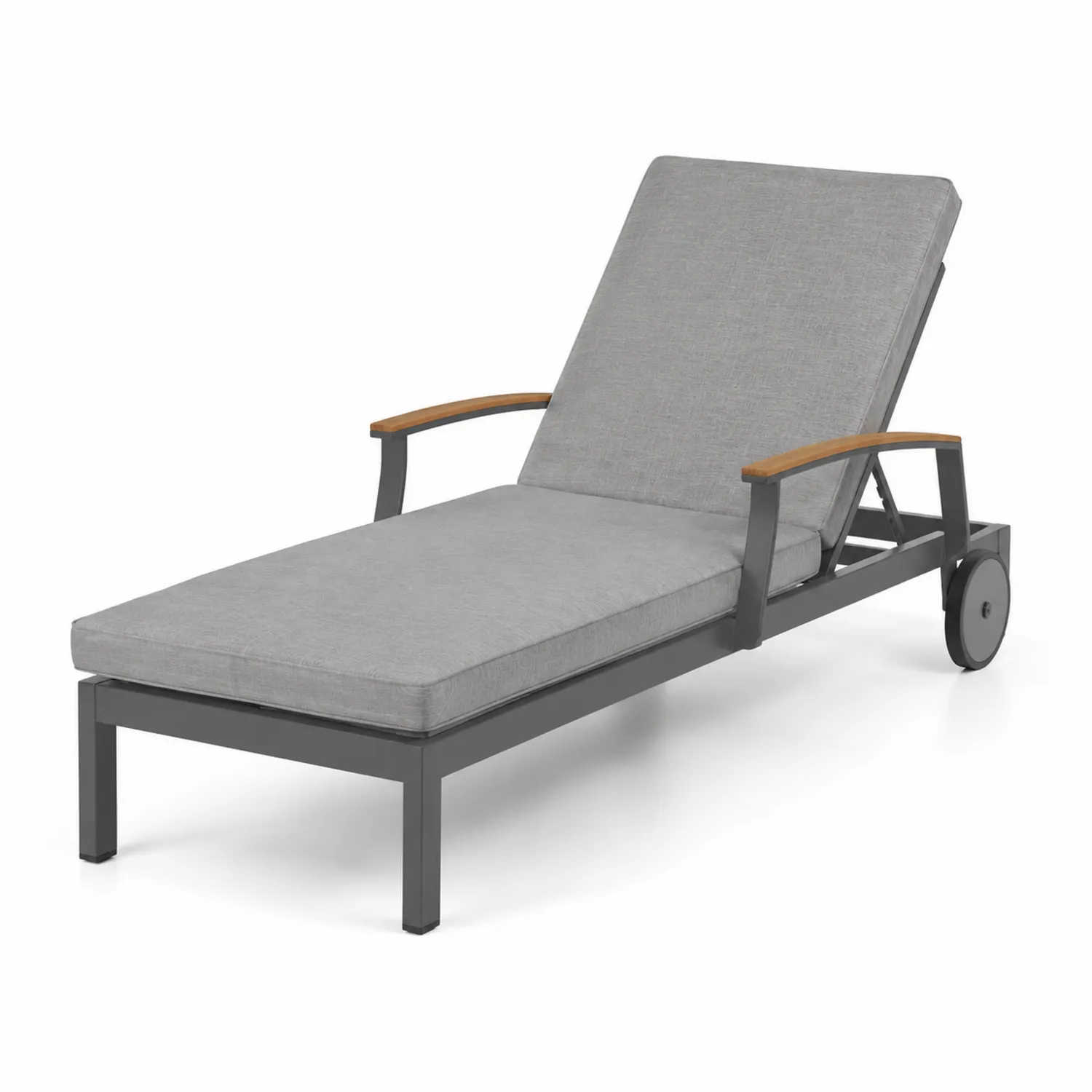 Gartenliege Verstellbar Aluminium Holz Armlehnen Grau-Belleatelierco