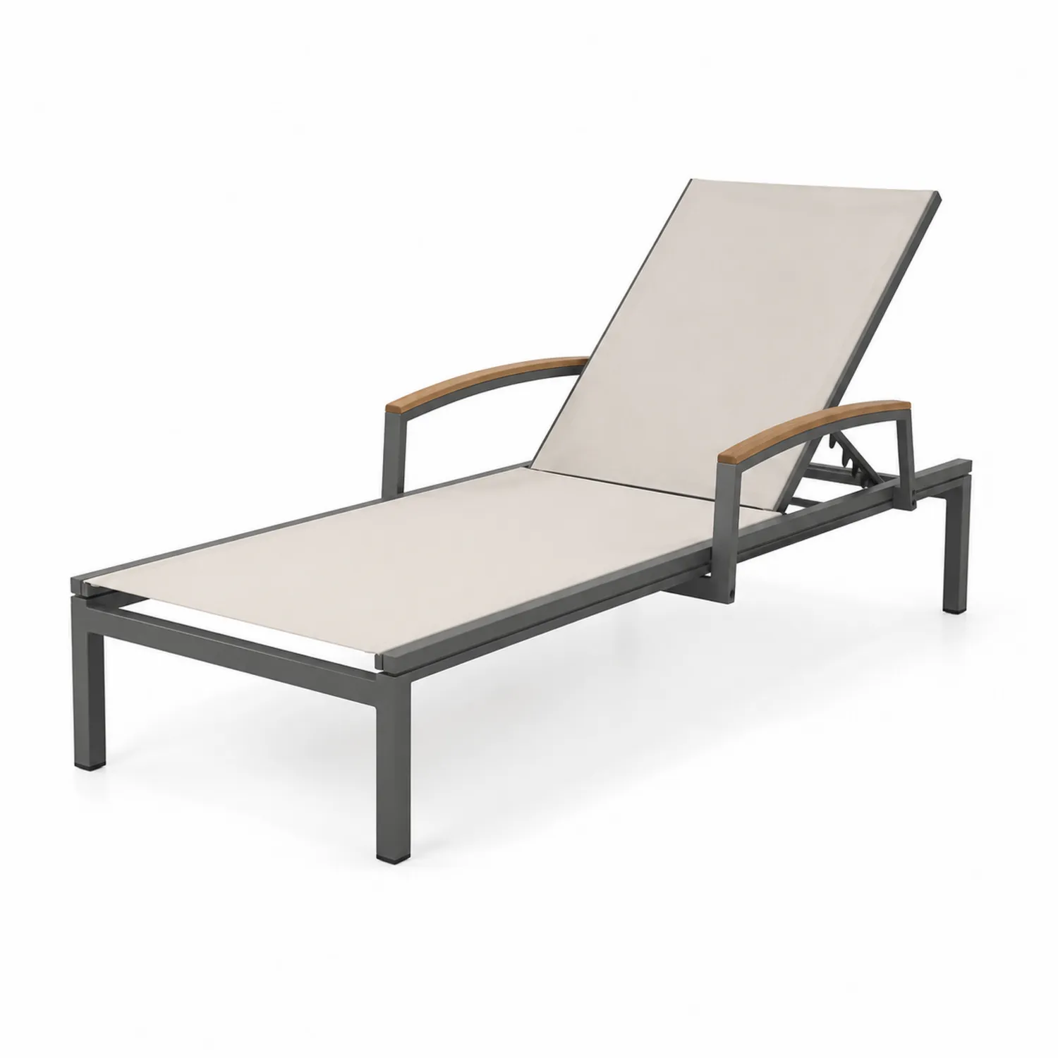 Gartenliege Aluminium Textilen Teakholz Beige Verstellbar-Belleatelierco