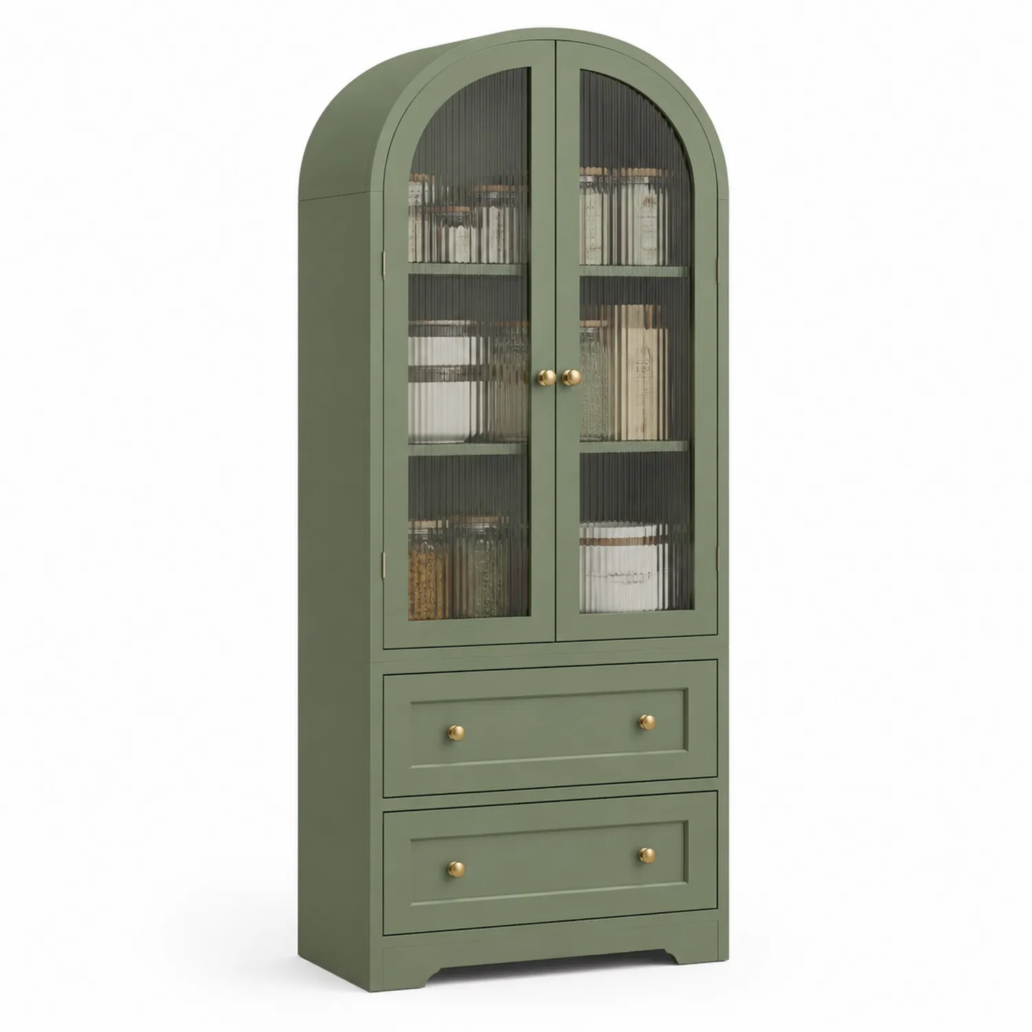 Küchenschrank Grün Massivholz und Glas 190cm-Belleatelierco