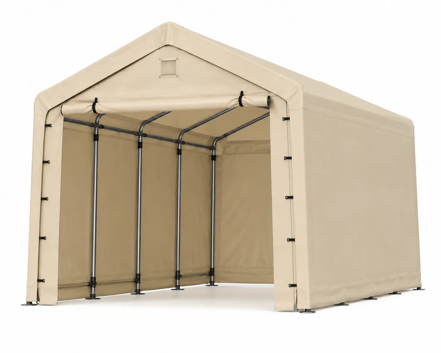 Carport Beige PVC-beschichtetes Polyester Stahlrahmen 300x200x250 cm-Belleatelierco