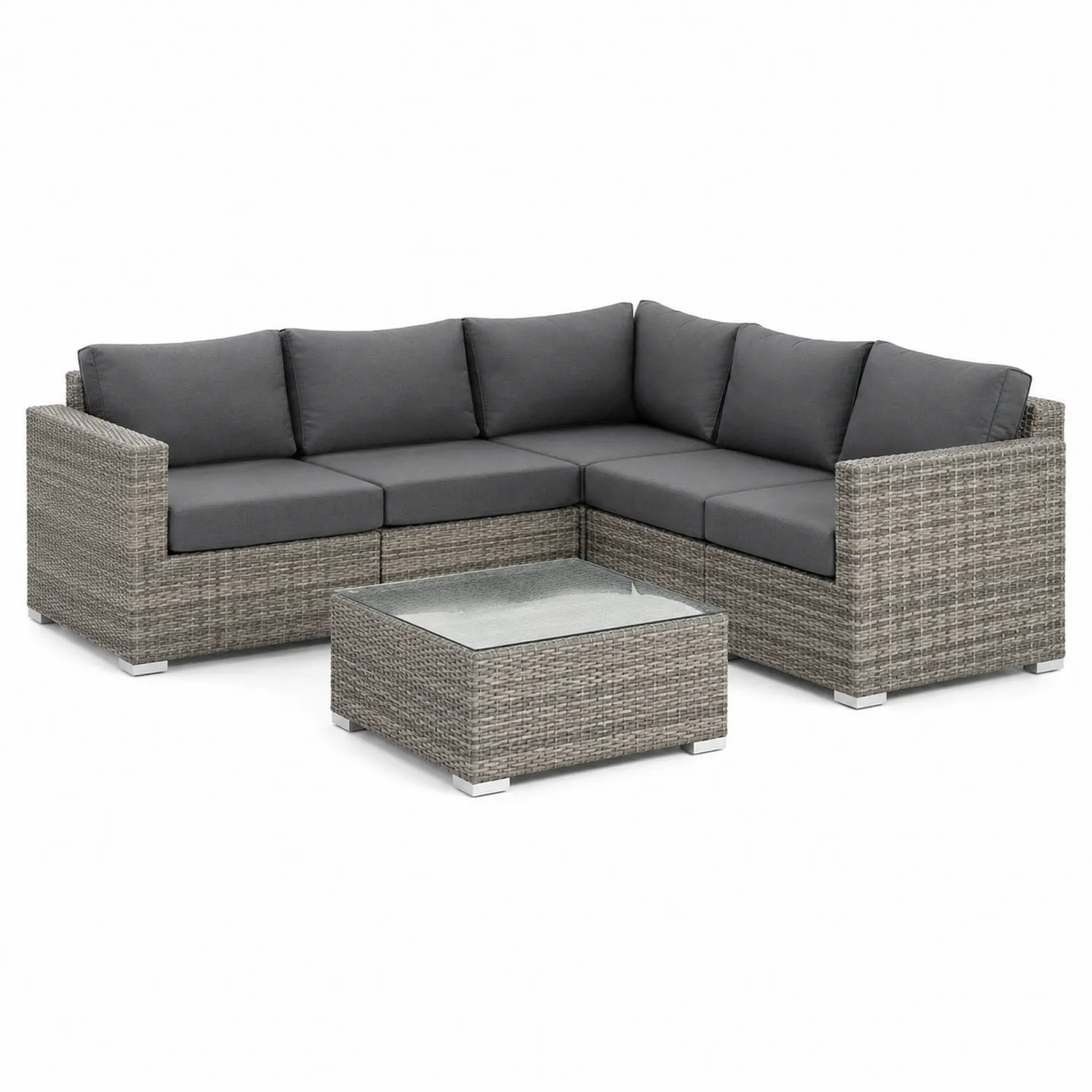 Modulares Gartensofa-Set aus Rattan mit Tisch und Kissen Grau-Belleatelierco