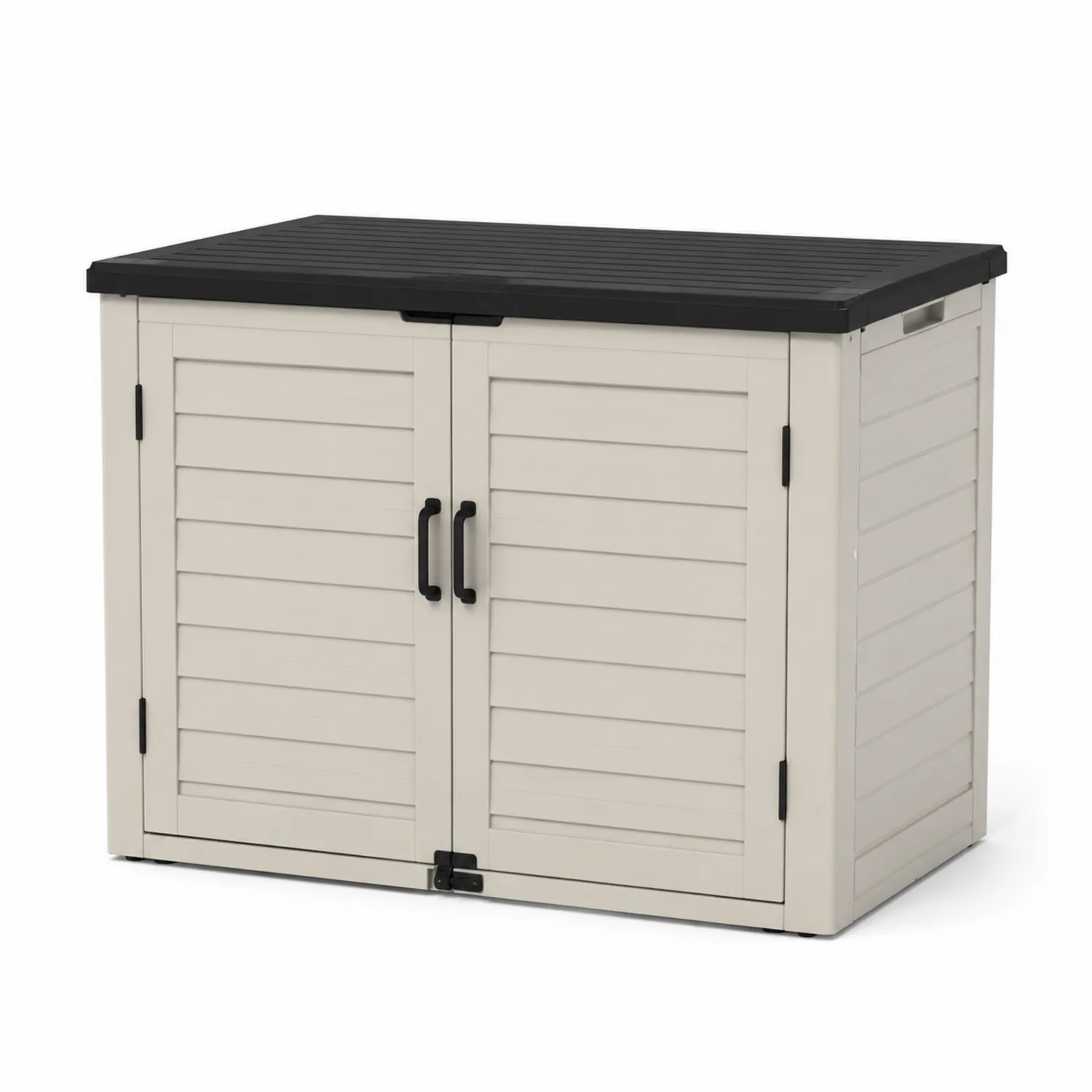 Kunststoff Gartenschrank Polypropylen Creme/Schwarz 132x71x113 cm-Belleatelierco