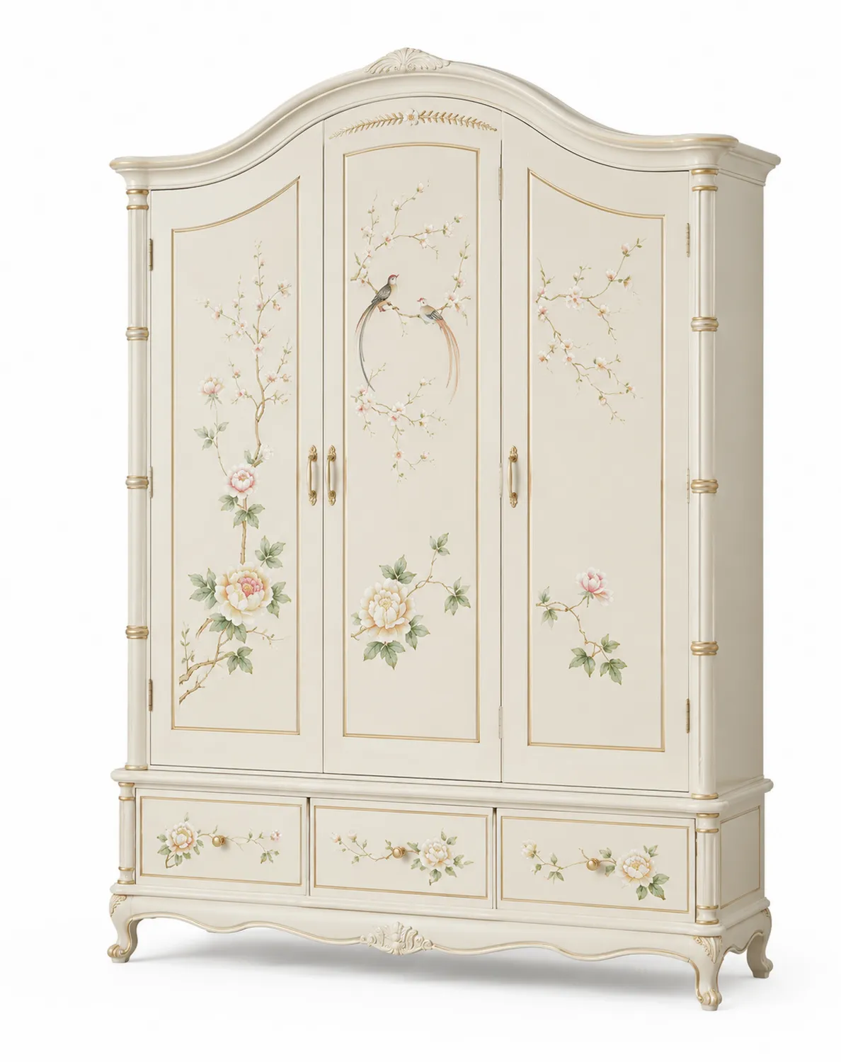 Garderobenschrank Holz handbemalt Creme 200x150x60 cm-Belleatelierco