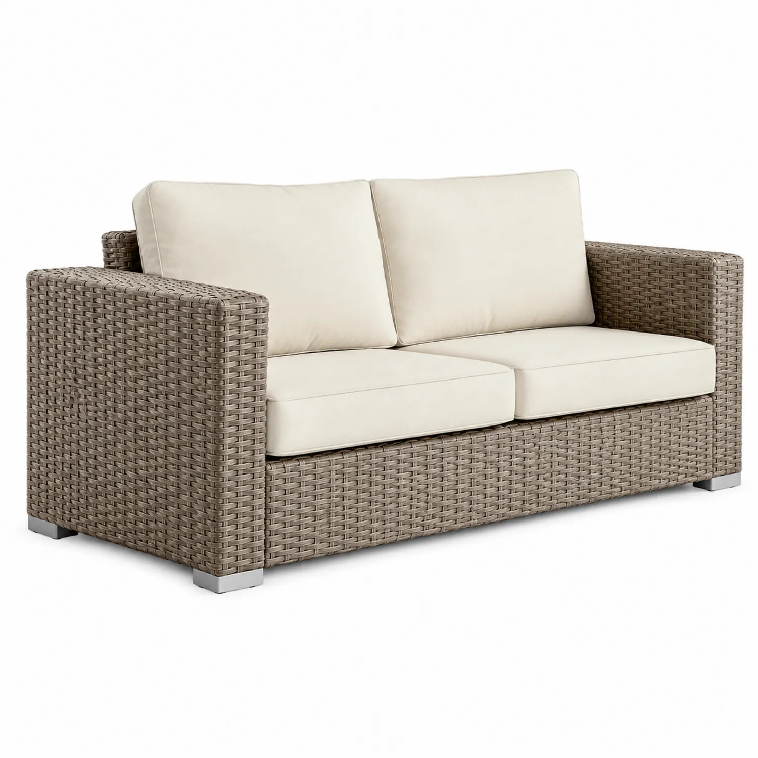 Rattan Zweisitzer Sofa mit Kissen Beige-Belleatelierco