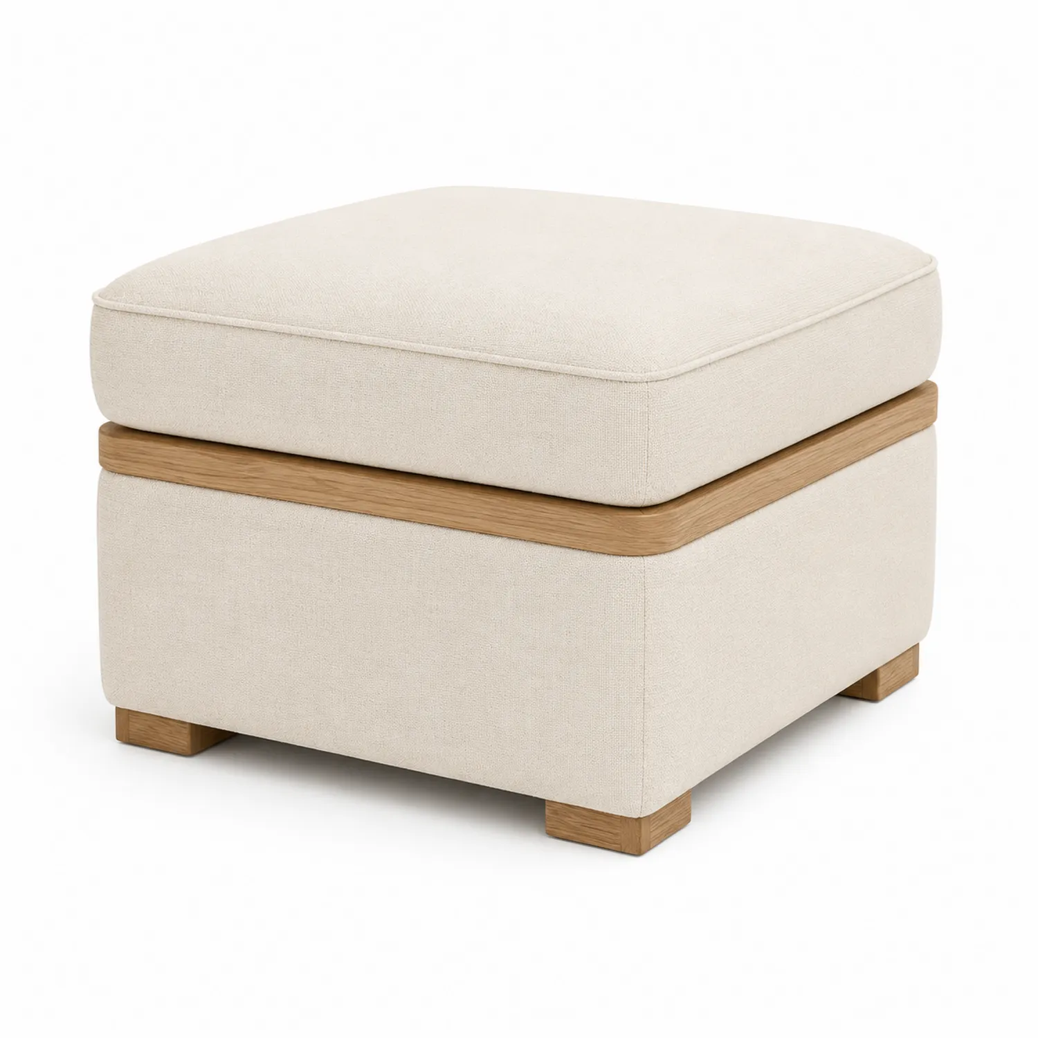 Fußhocker Stoff Beige mit Eichenholzrahmen-Belleatelierco