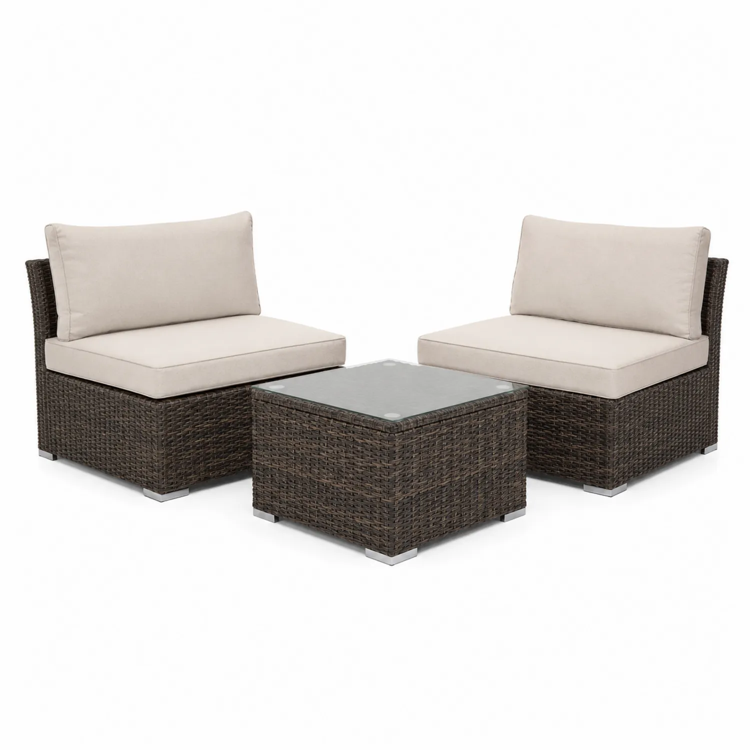 Rattan Gartenmöbel-Set mit 2 Sofas und Tisch - Braun/Beige-Belleatelierco
