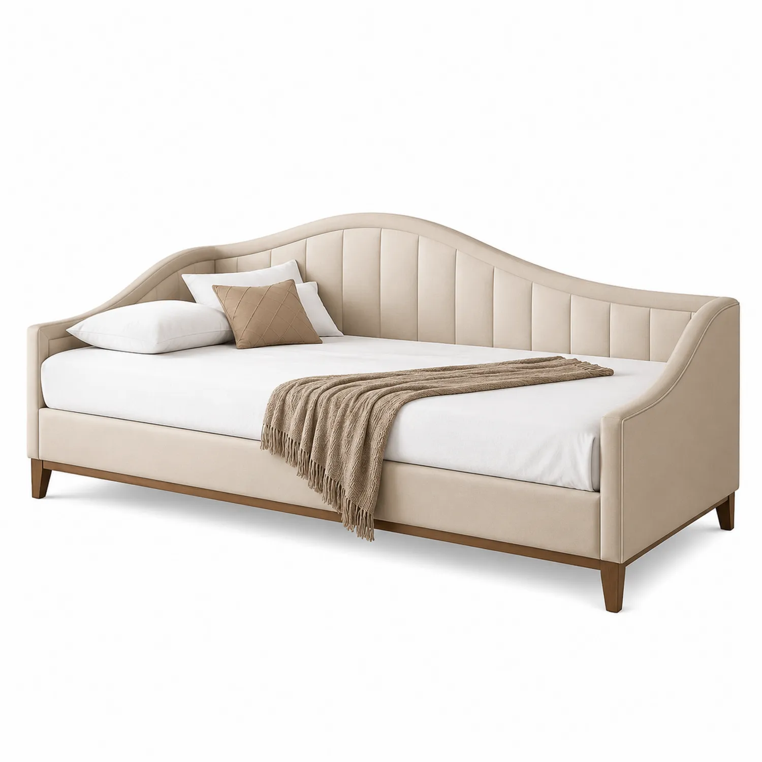 Tagesbett Beige Stoff Holz-Belleatelierco