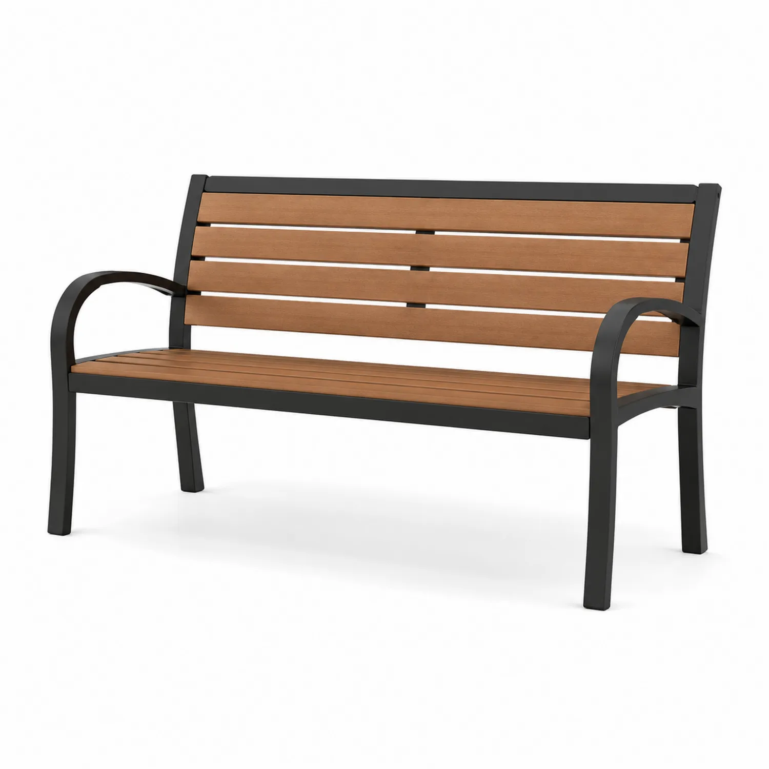 Gartenbank Holzoptik Metallrahmen Schwarz/Braun 150 cm-Belleatelierco