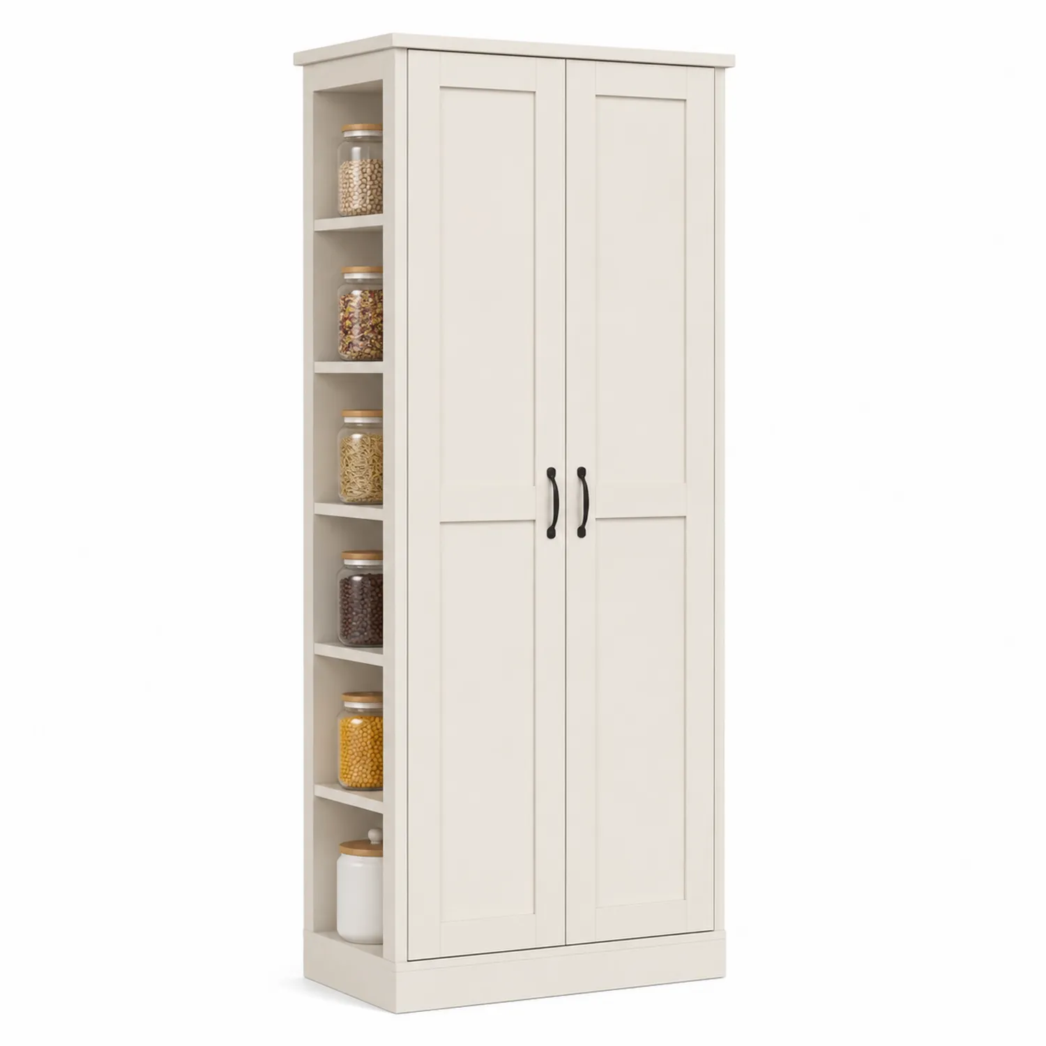 Küchenschrank Holz Weiß 180cm mit Türen und Regalen-Belleatelierco