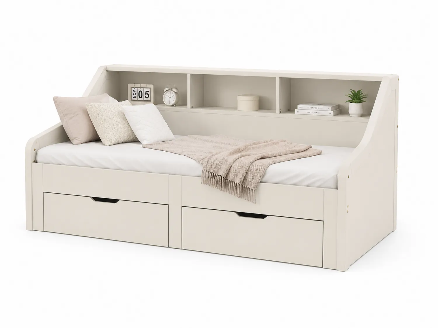 Tagesbett mit Regal und Schubladen Holz Weiß 200x90 cm-Belleatelierco