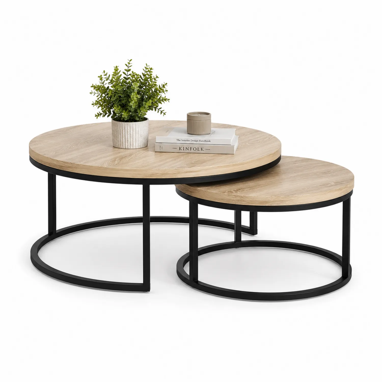 Runde Beistelltische Set MDF Metall Schwarz-Belleatelierco