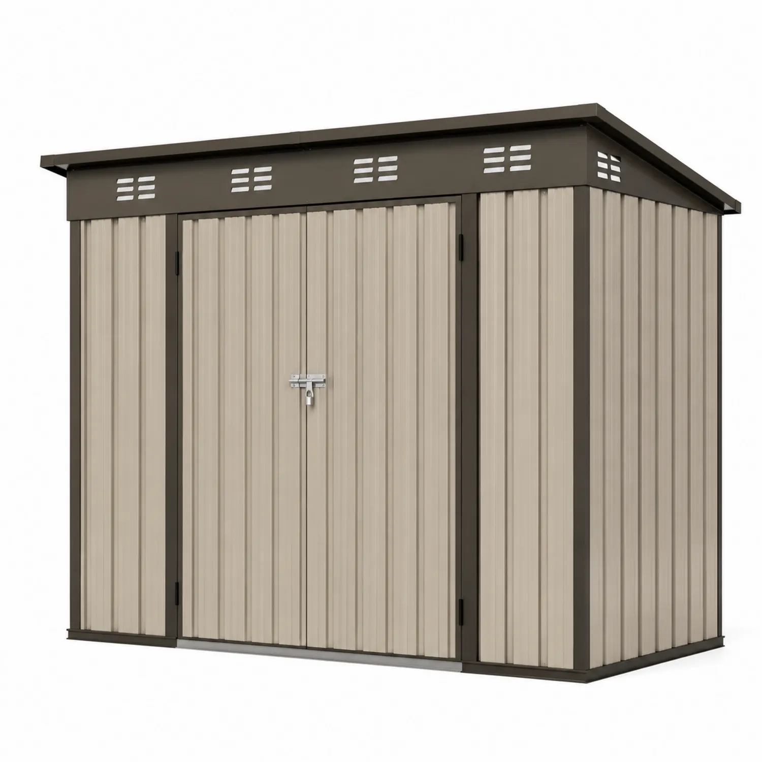 Stahl Gerätehaus Beige/Braun mit Flachdach 200x130x185 cm-Belleatelierco