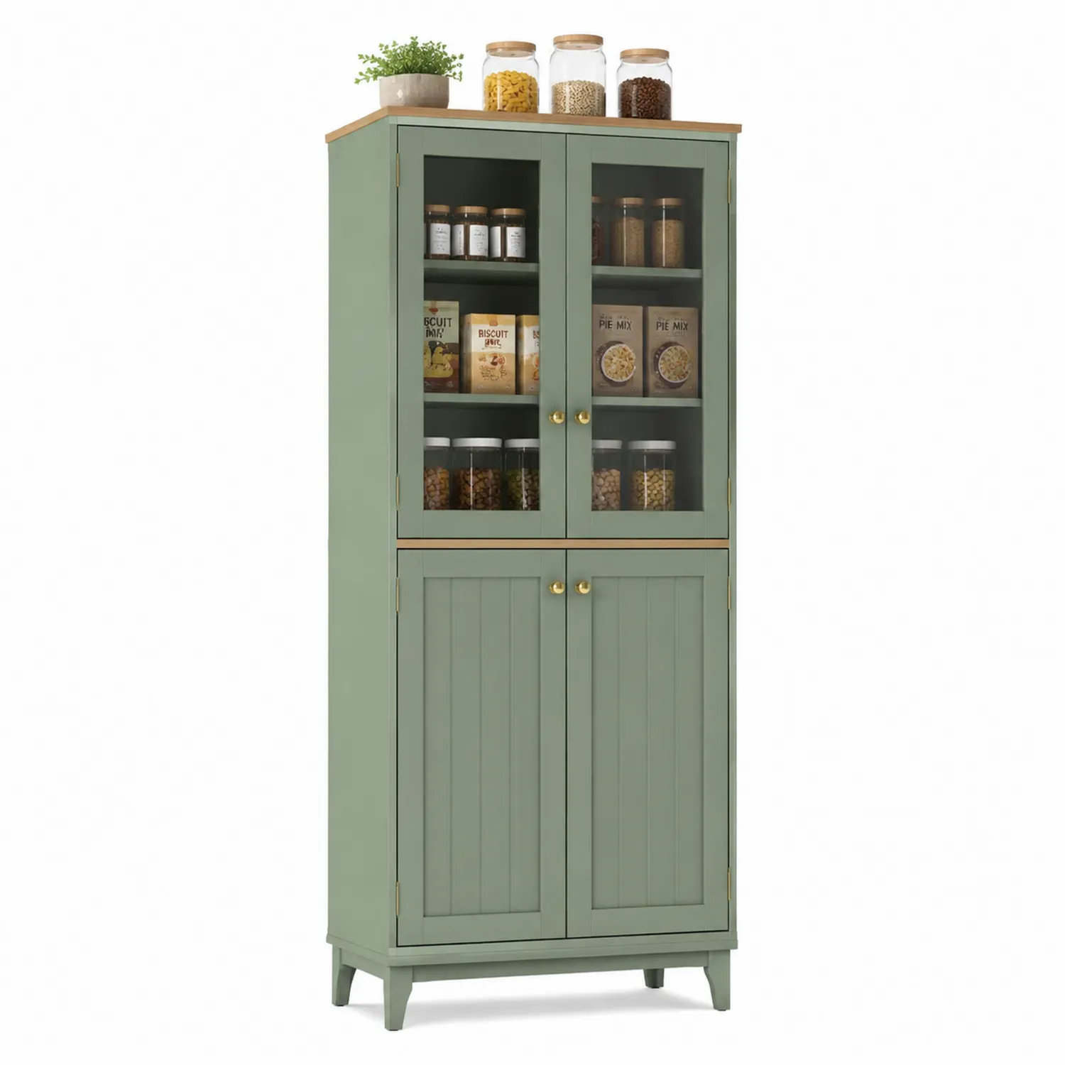 Grünes Holz-Vorratsschrank mit Glastüren 180cm-Belleatelierco