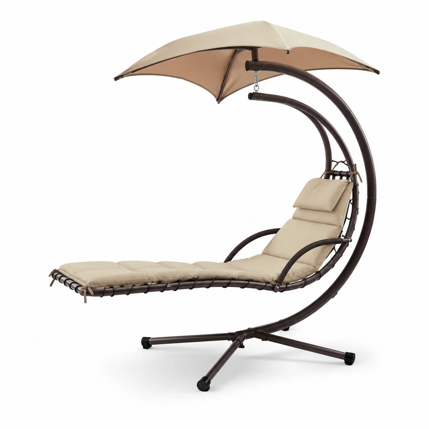 Gartenliege mit Sonnendach Beige Stahlrahmen Polyesterbezug-Belleatelierco