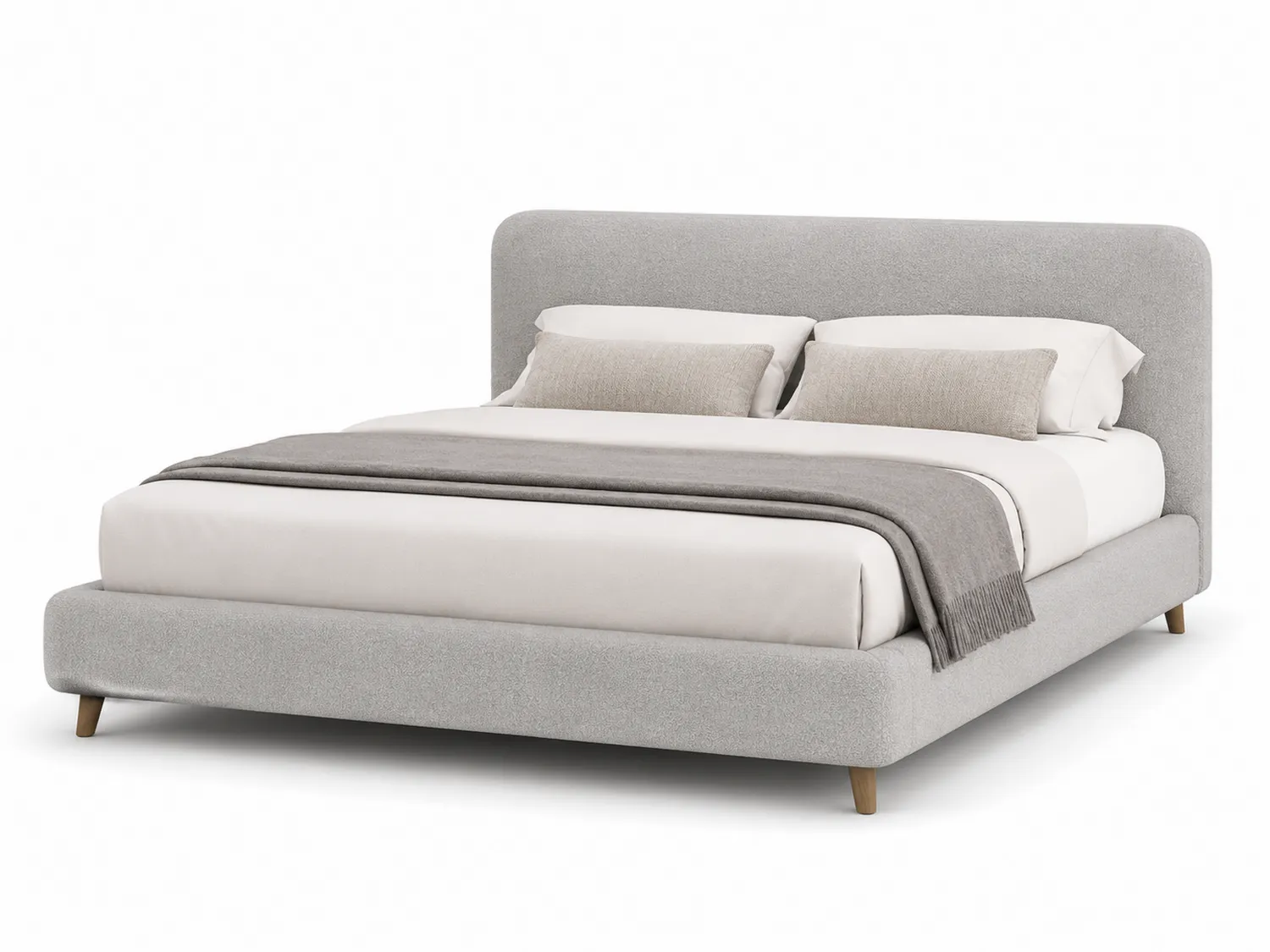 Graues Doppelbett mit Stoffbezug und Holzfüßen 200x180 cm-Belleatelierco