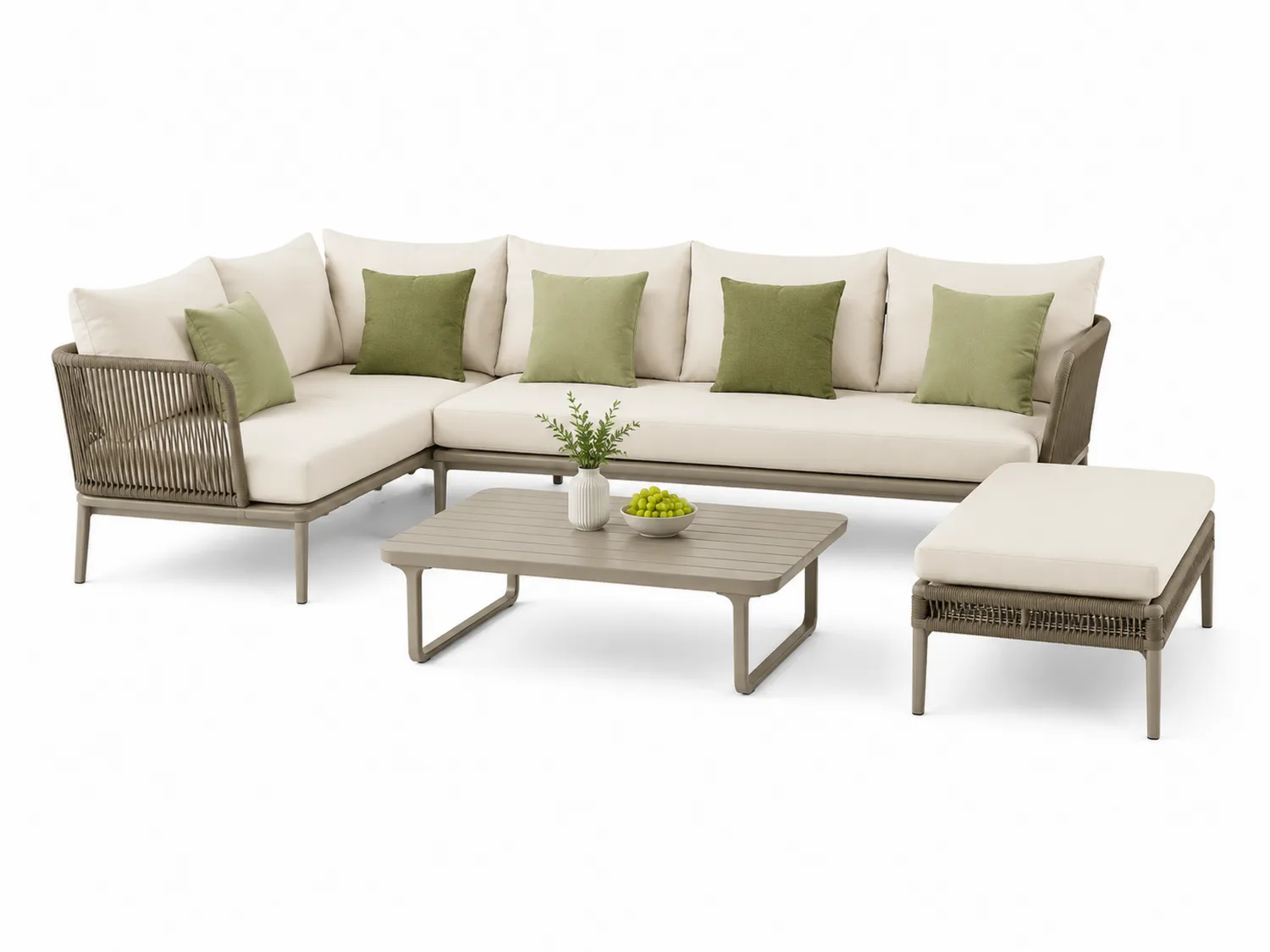 Ecksofa-Set für den Außenbereich aus Aluminium Beige Grün mit Kissen-Belleatelierco